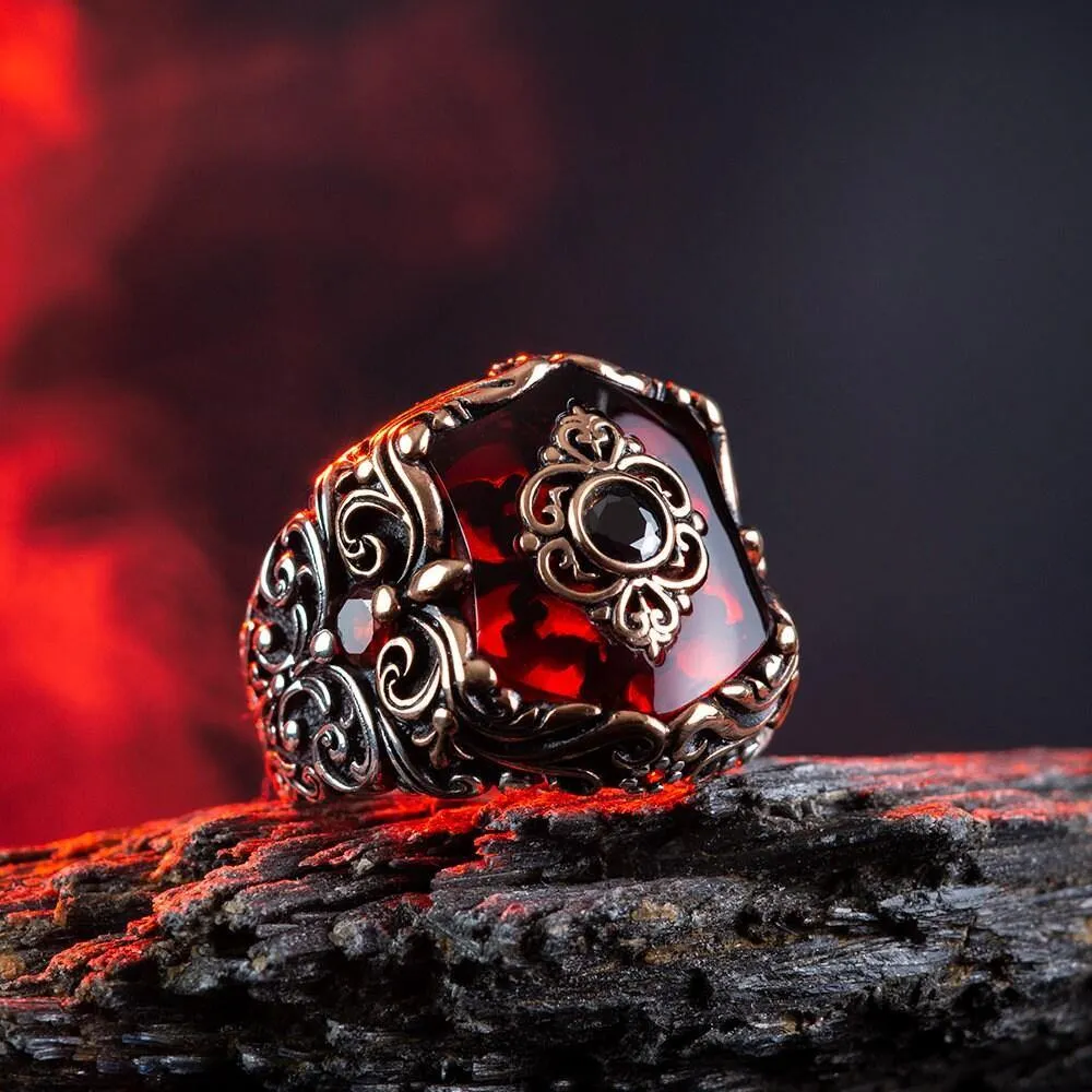 Fleur de Lis Black Onyx Ring, 925k Sterling Gemstone Silver Ring
