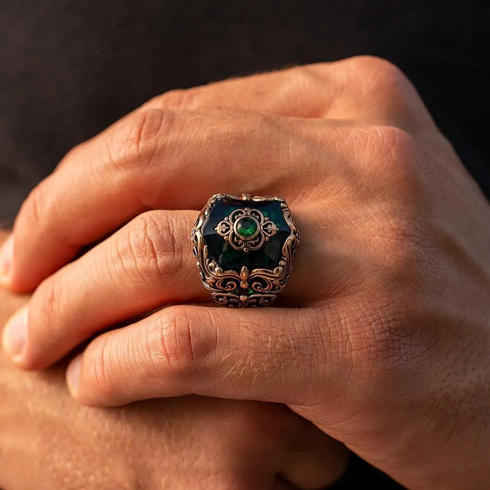 Fleur de Lis Black Onyx Ring, 925k Sterling Gemstone Silver Ring