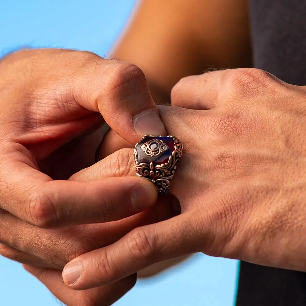 Fleur de Lis Black Onyx Ring, 925k Sterling Gemstone Silver Ring