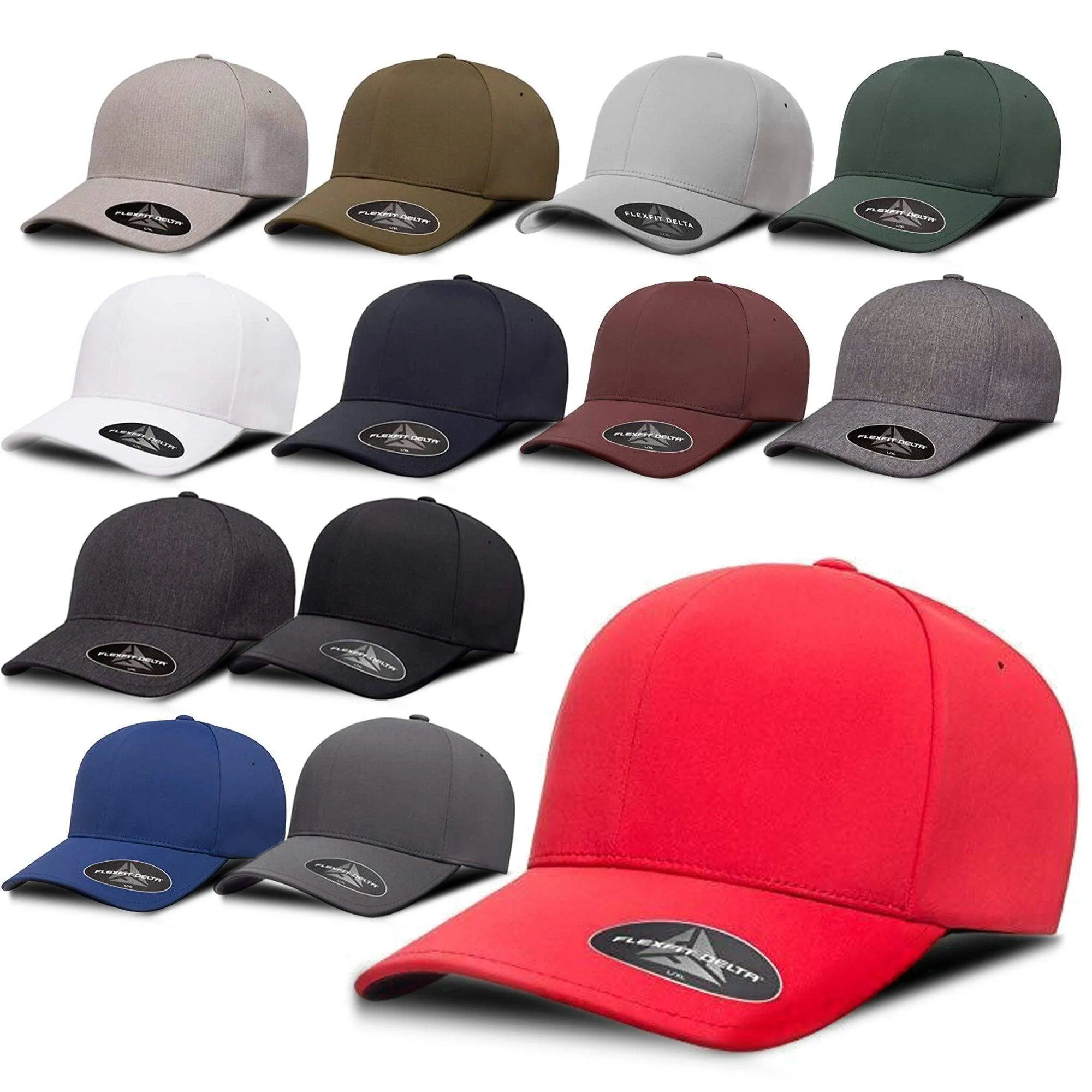Flexfit Delta 180 Hat Seamless Fitted Cap Closed Back Stretch-fitted Performance Hat