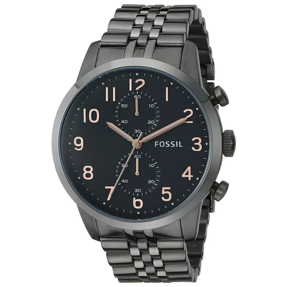 Fossil Men's Chronograph Watch - Townsman Black Dial Gunmetal Bracelet | FS4934