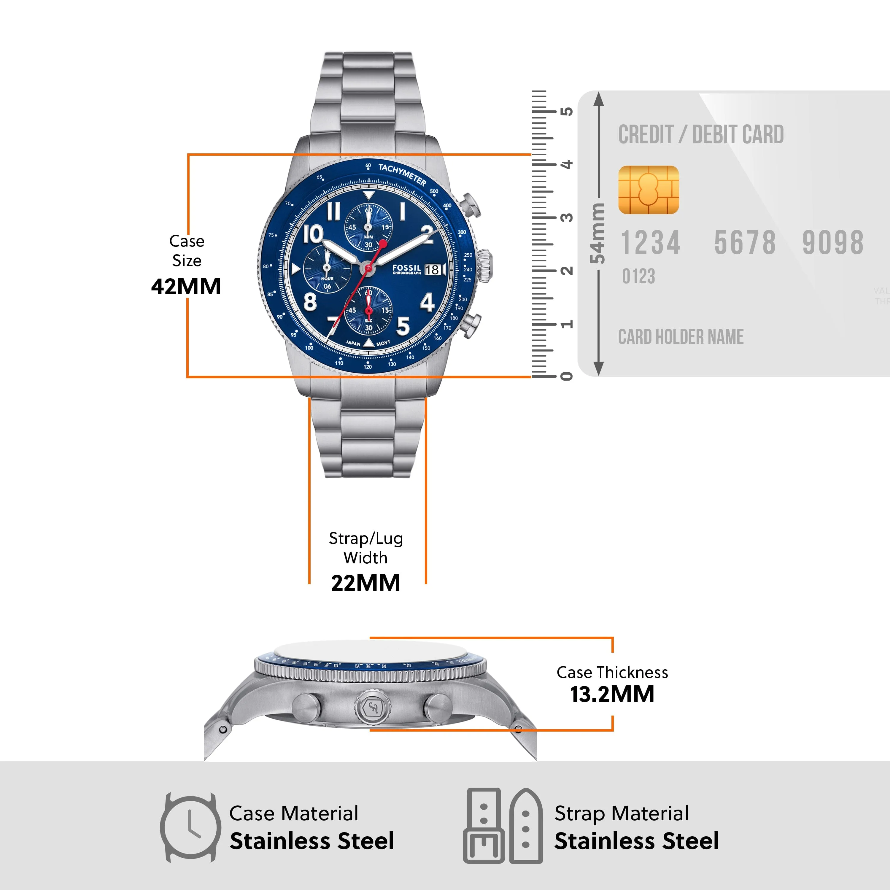 Fossil Sport Tourer Chronograph Stainless Steel Watch FS6047
