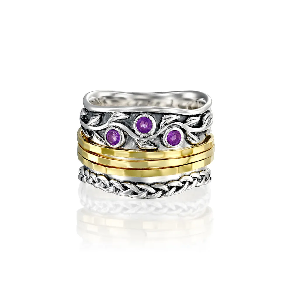 Gemstone Spinner Ring with 14K Yellow Gold Plating