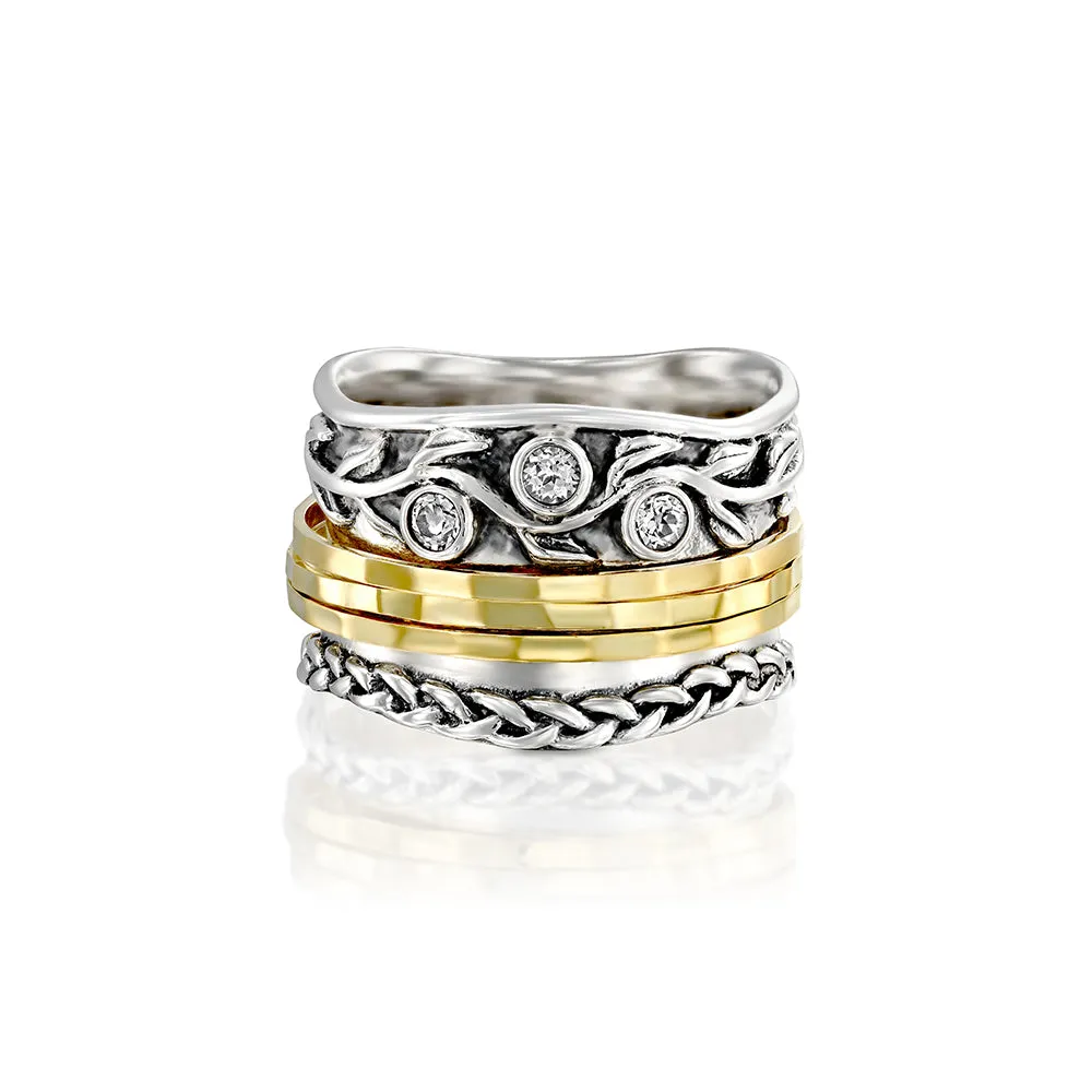 Gemstone Spinner Ring with 14K Yellow Gold Plating