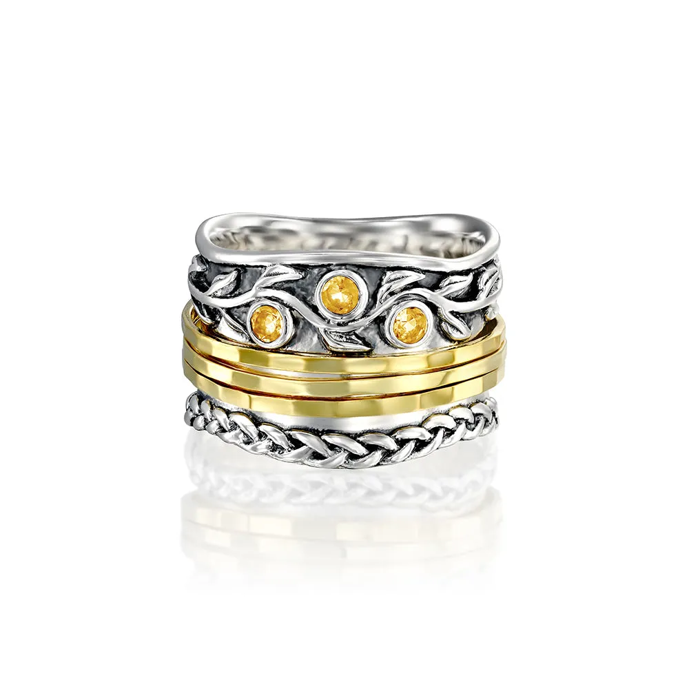 Gemstone Spinner Ring with 14K Yellow Gold Plating