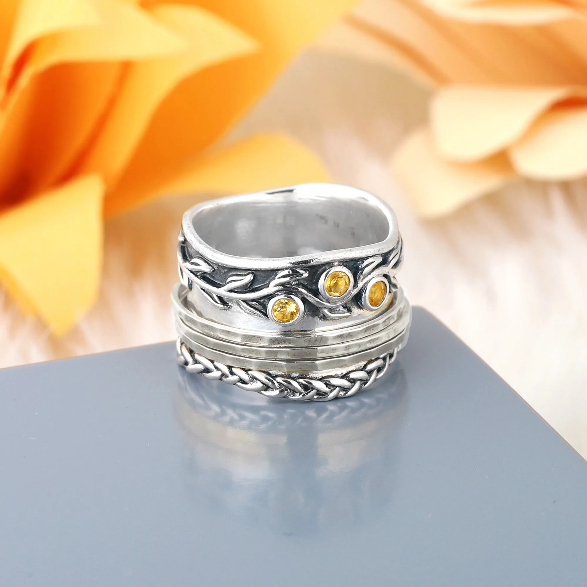 Gemstone Spinner Ring with Organic Design