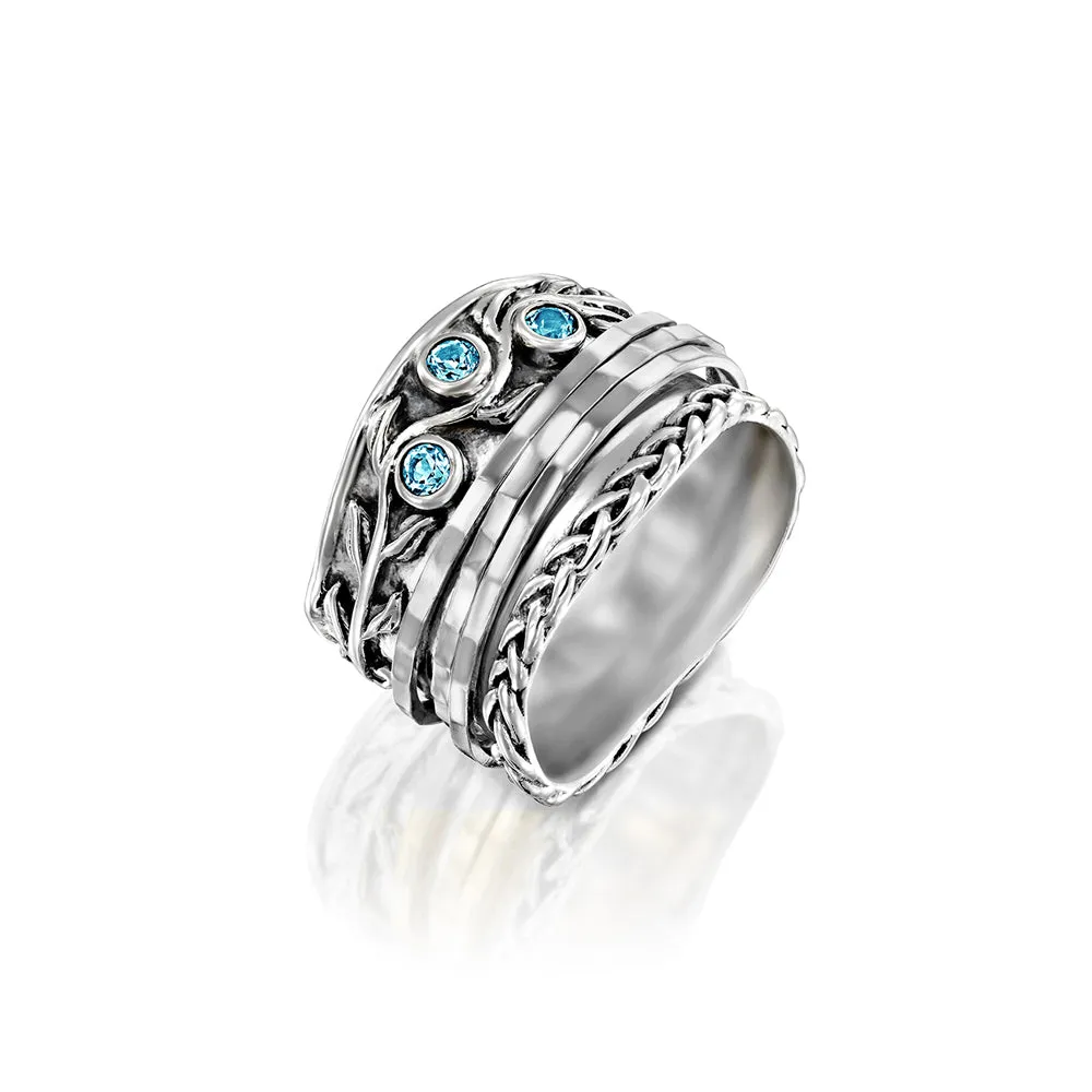 Gemstone Spinner Ring with Organic Design