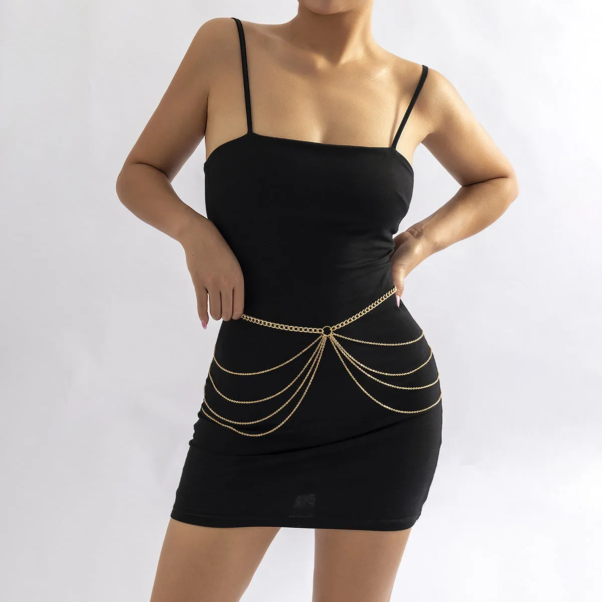 Geometric popular waist jewelry, exaggerated U-shaped tassel chain waist chain for women
