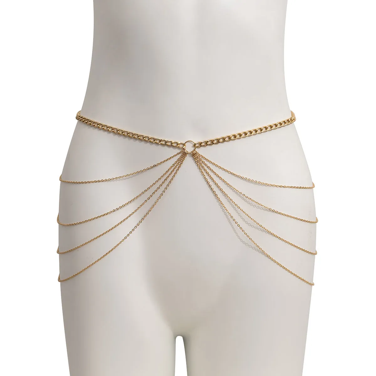 Geometric popular waist jewelry, exaggerated U-shaped tassel chain waist chain for women