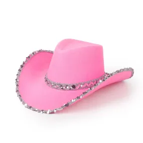 Glam Cowgirl Hat for Adults, Pink and Silver