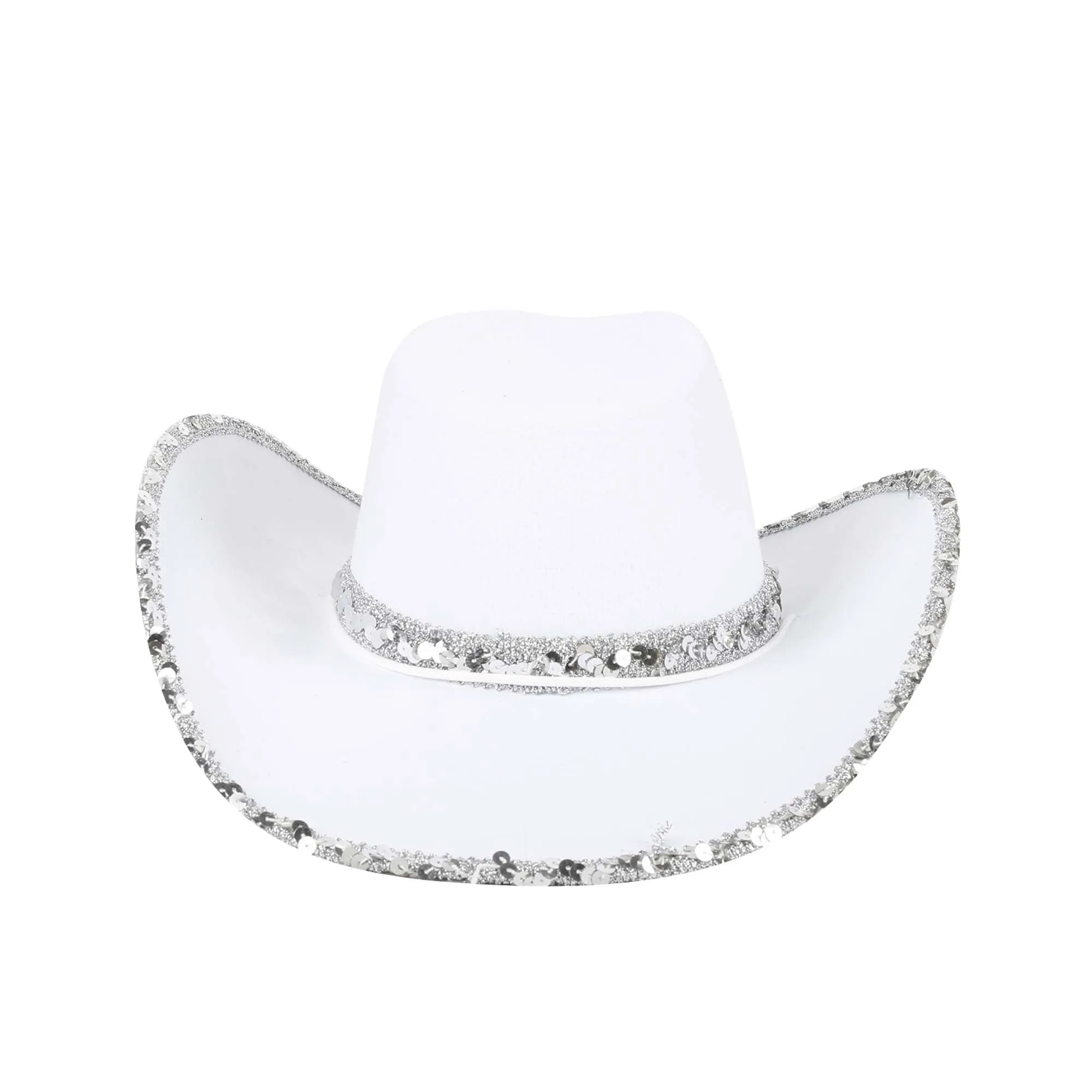 Glam Cowgirl Hat for Adults, White and Silver