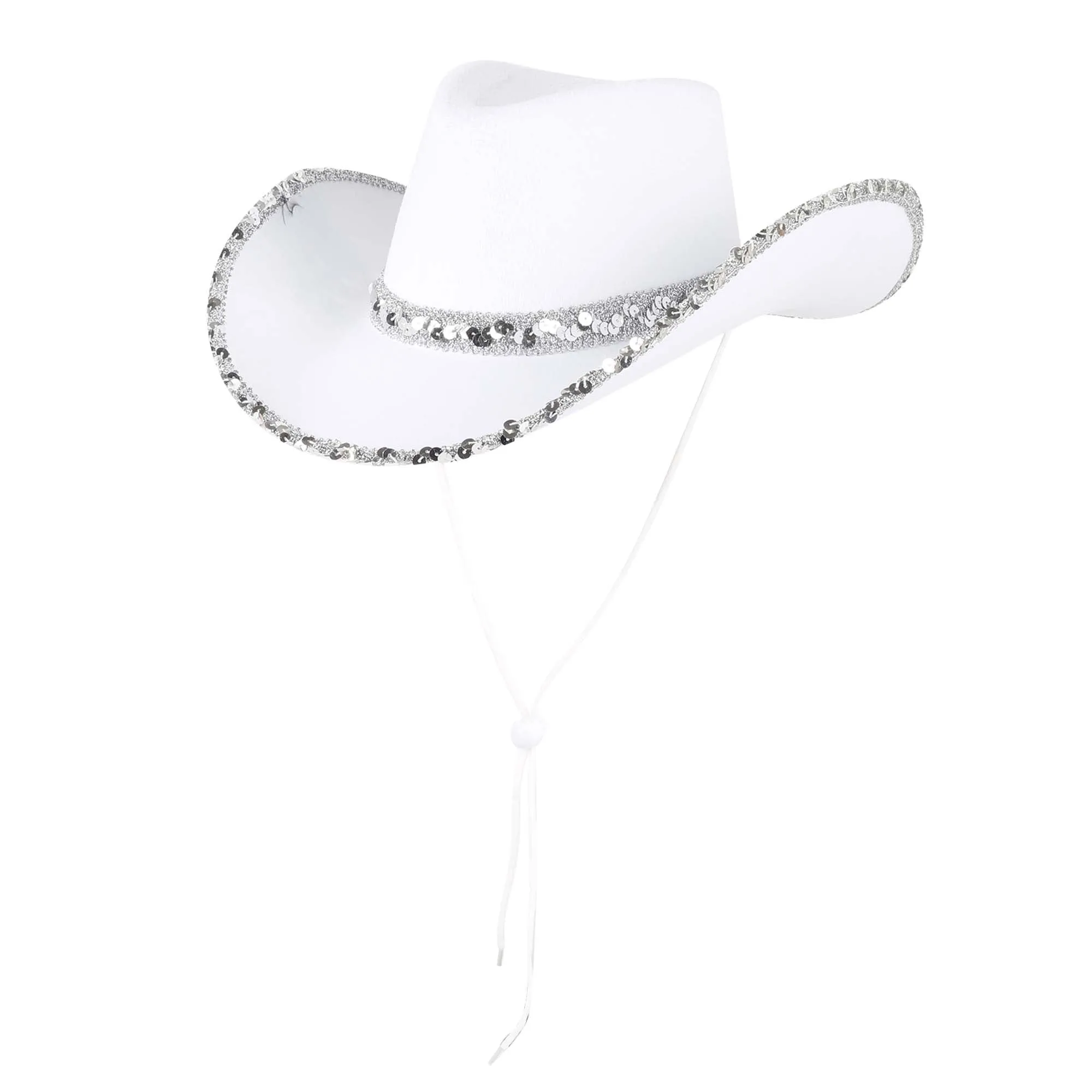 Glam Cowgirl Hat for Adults, White and Silver
