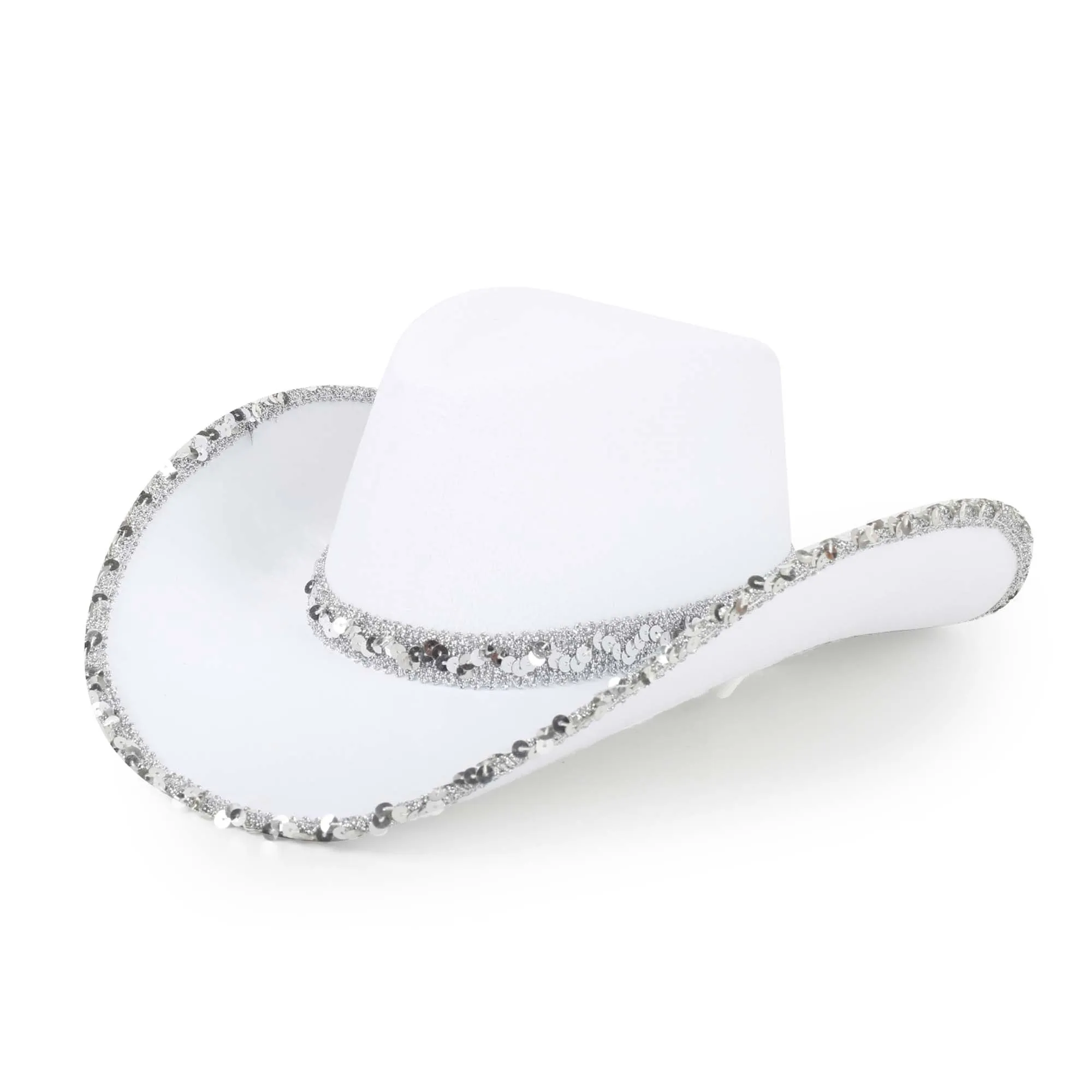 Glam Cowgirl Hat for Adults, White and Silver