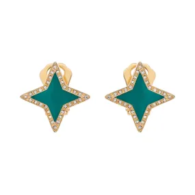 Gold & Green Star Clip Earrings