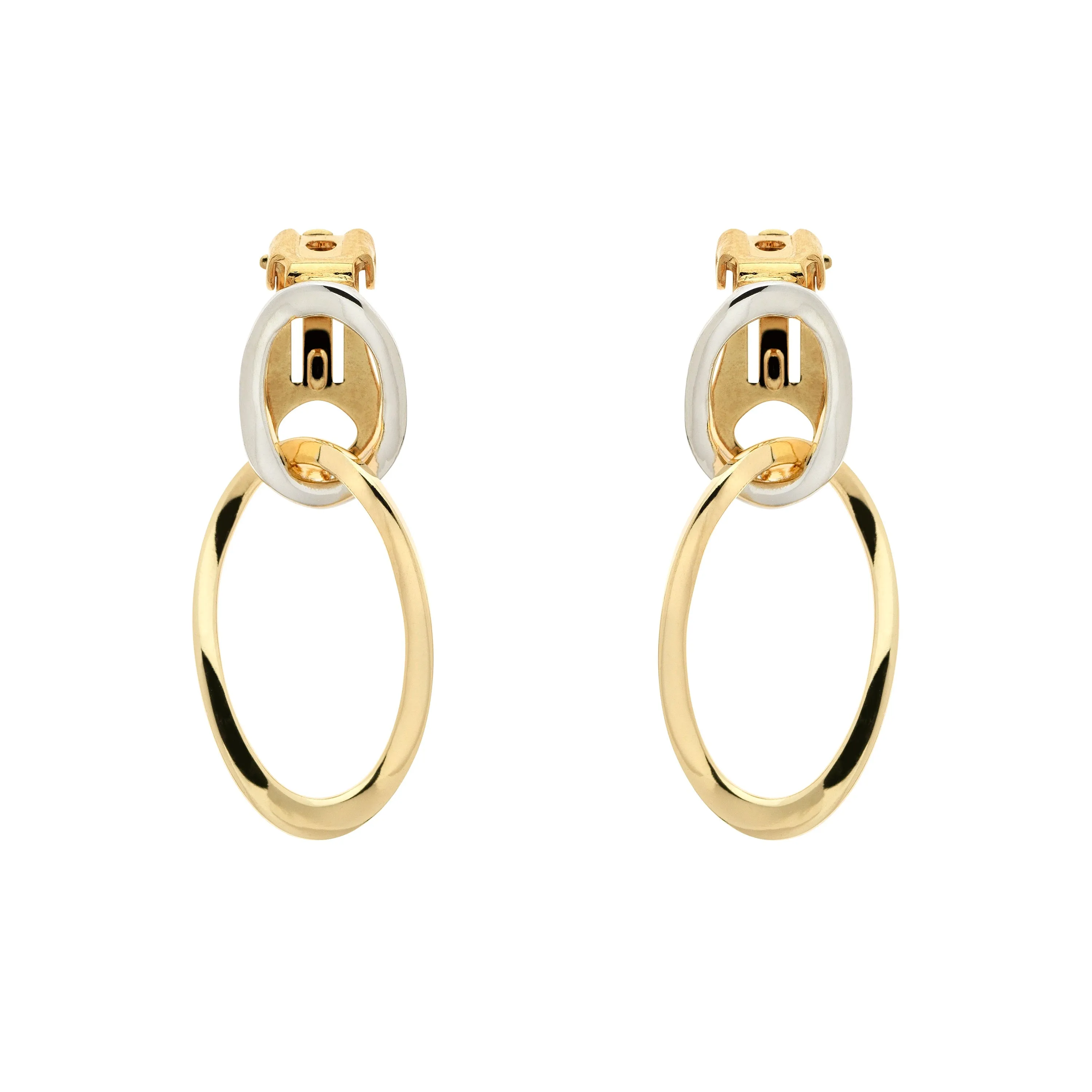 Gold & Platinum Double Hoop Clip Earrings