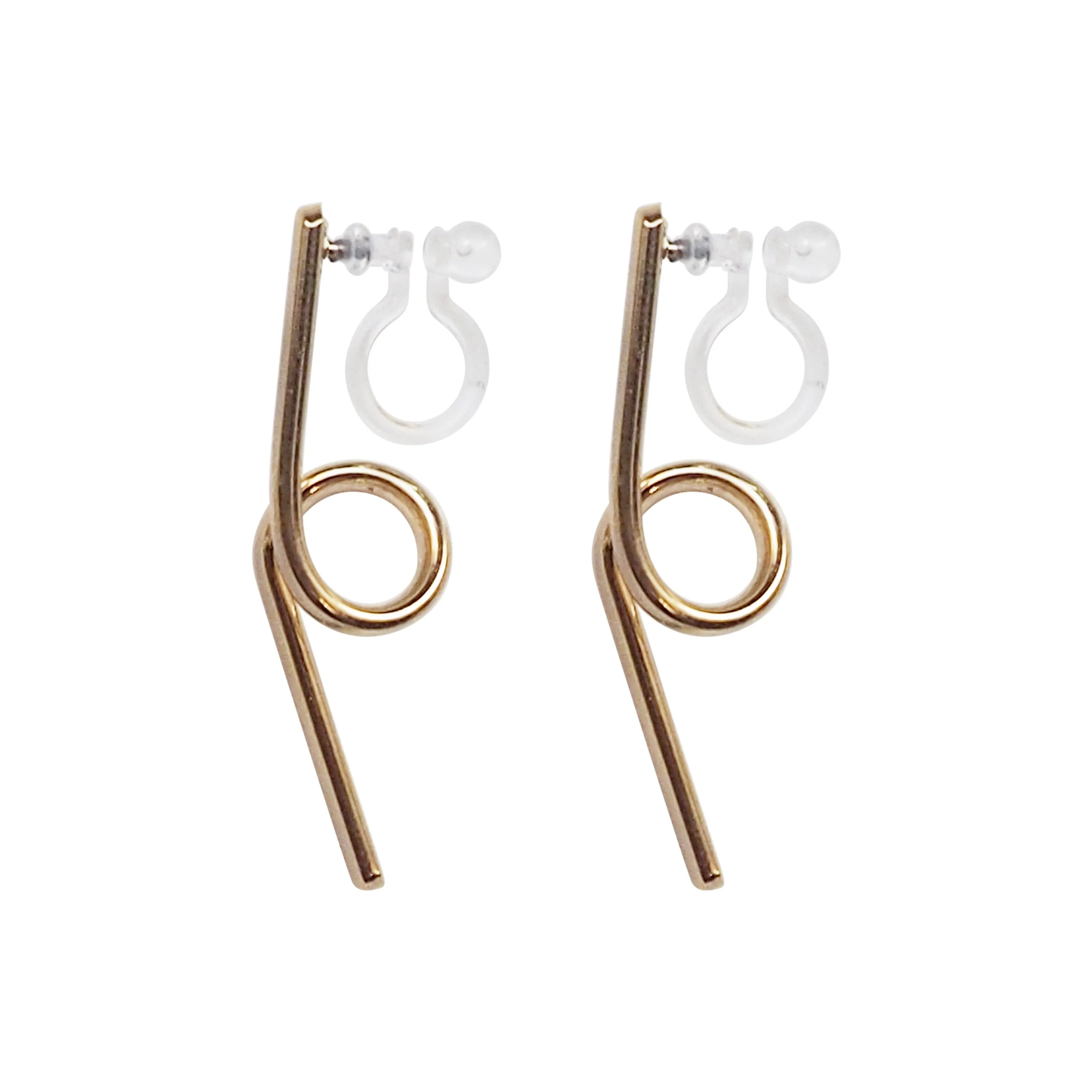 Gold Curved Bar Invisible Clip On Earrings
