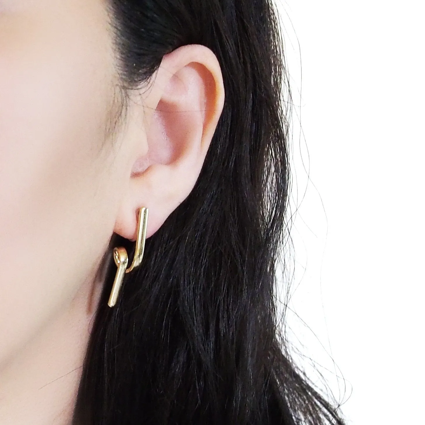 Gold Curved Bar Invisible Clip On Earrings