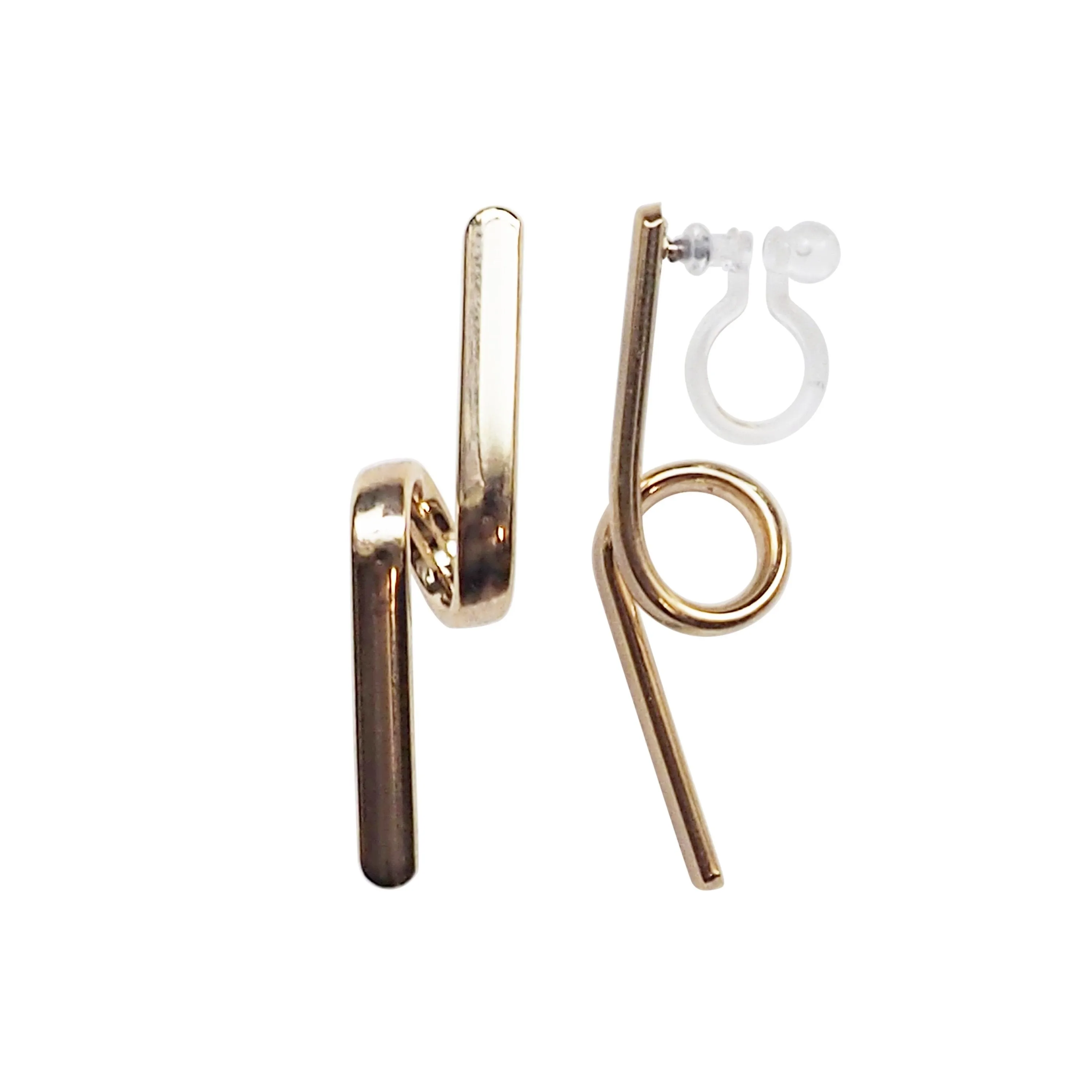 Gold Curved Bar Invisible Clip On Earrings