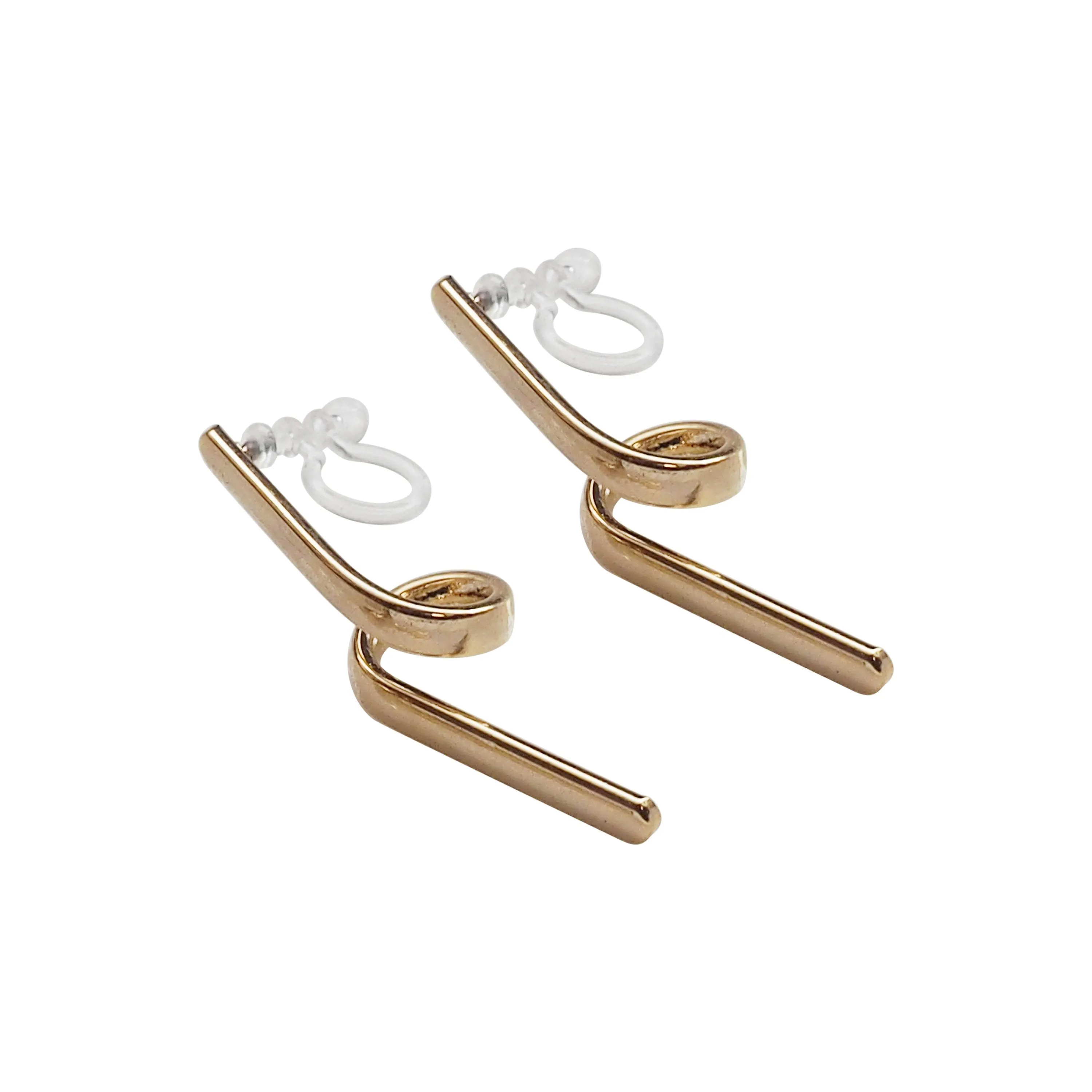 Gold Curved Bar Invisible Clip On Earrings