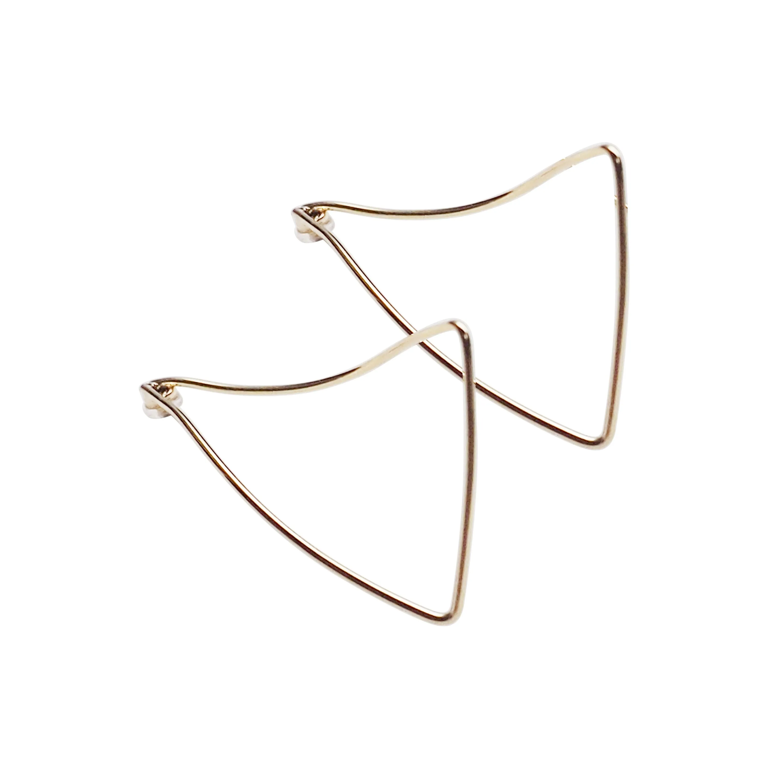 Gold Distorted Triangle Hoops Invisible Clip On Stud Earrings