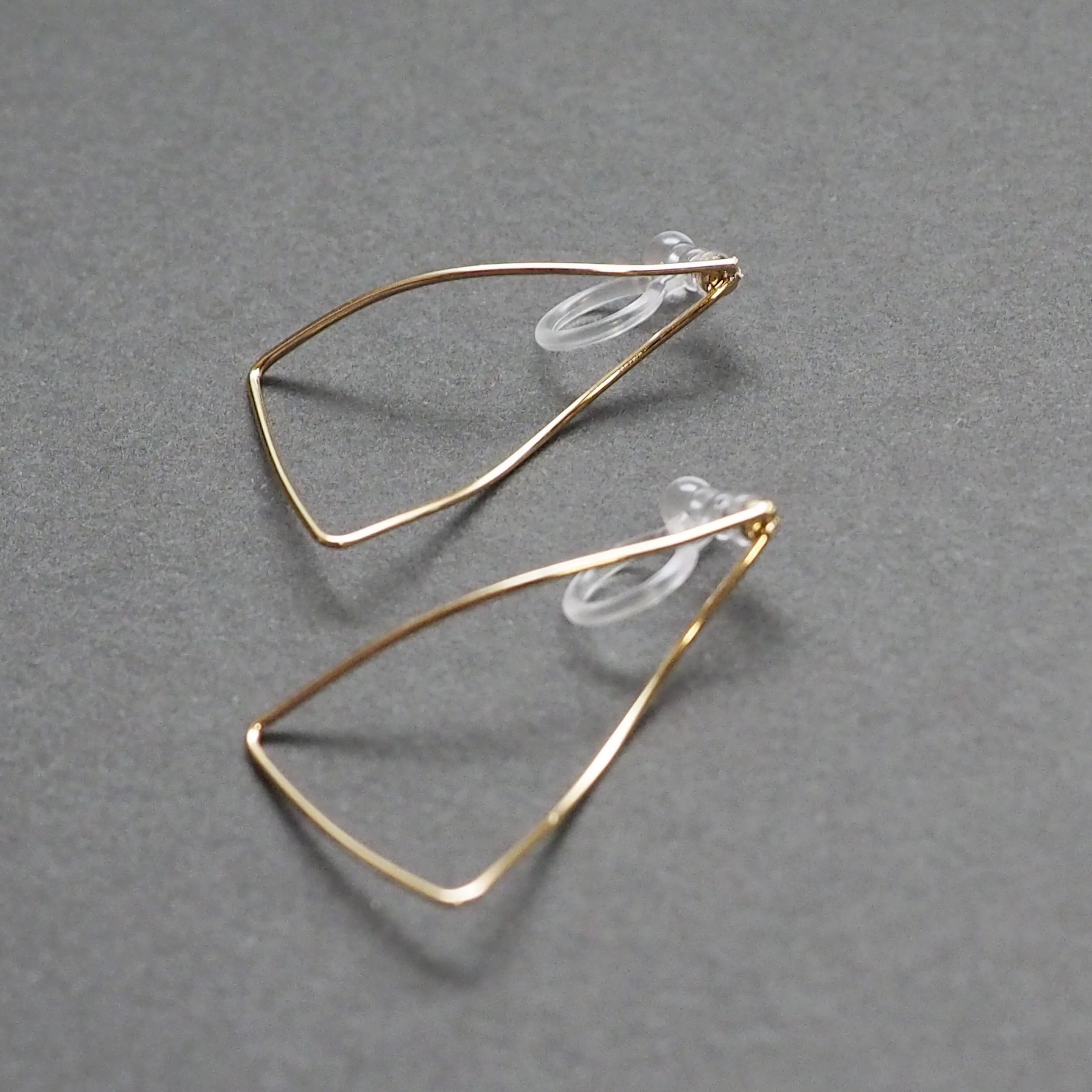 Gold Distorted Triangle Hoops Invisible Clip On Stud Earrings