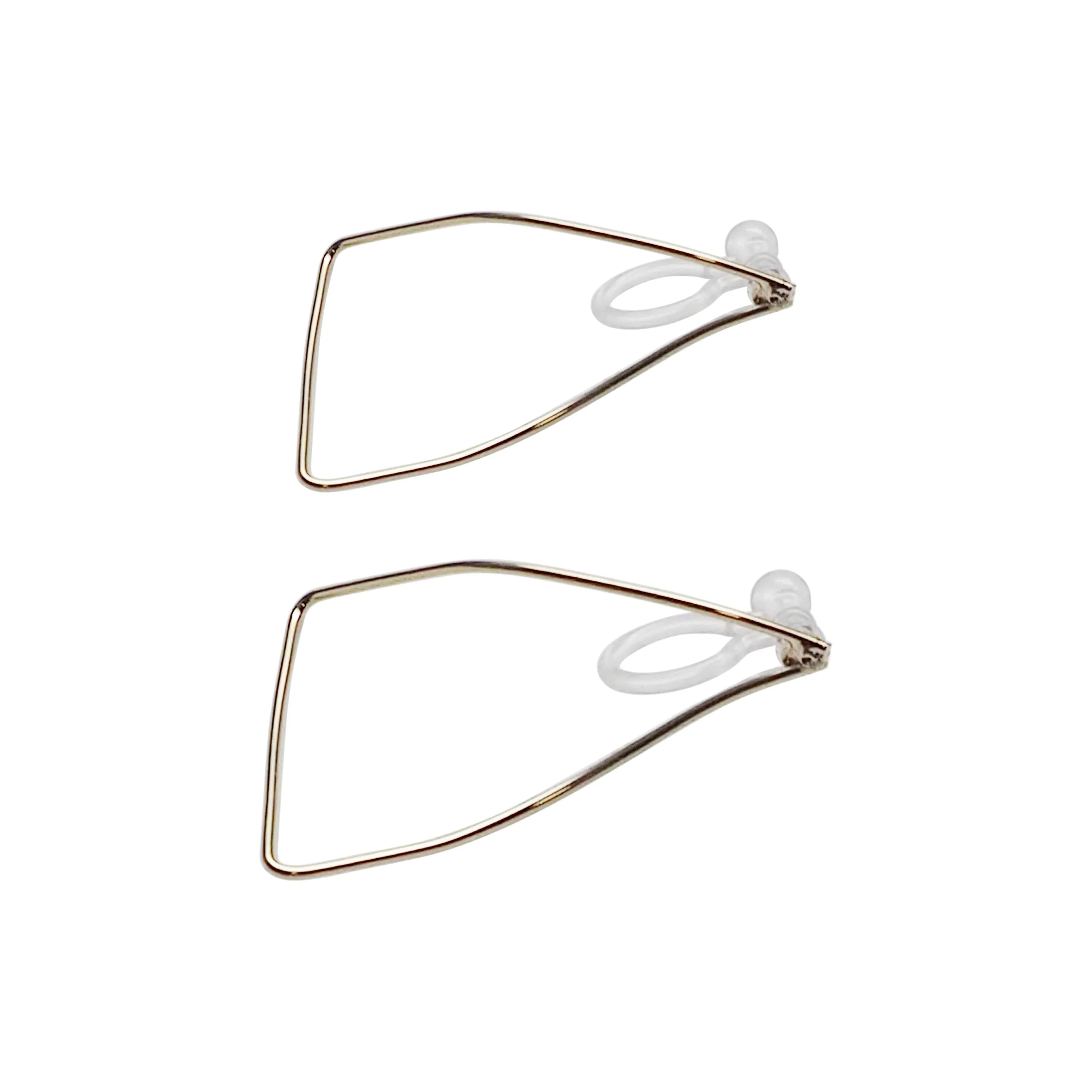 Gold Distorted Triangle Hoops Invisible Clip On Stud Earrings