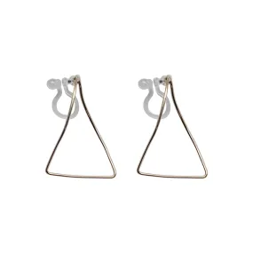 Gold Distorted Triangle Hoops Invisible Clip On Stud Earrings