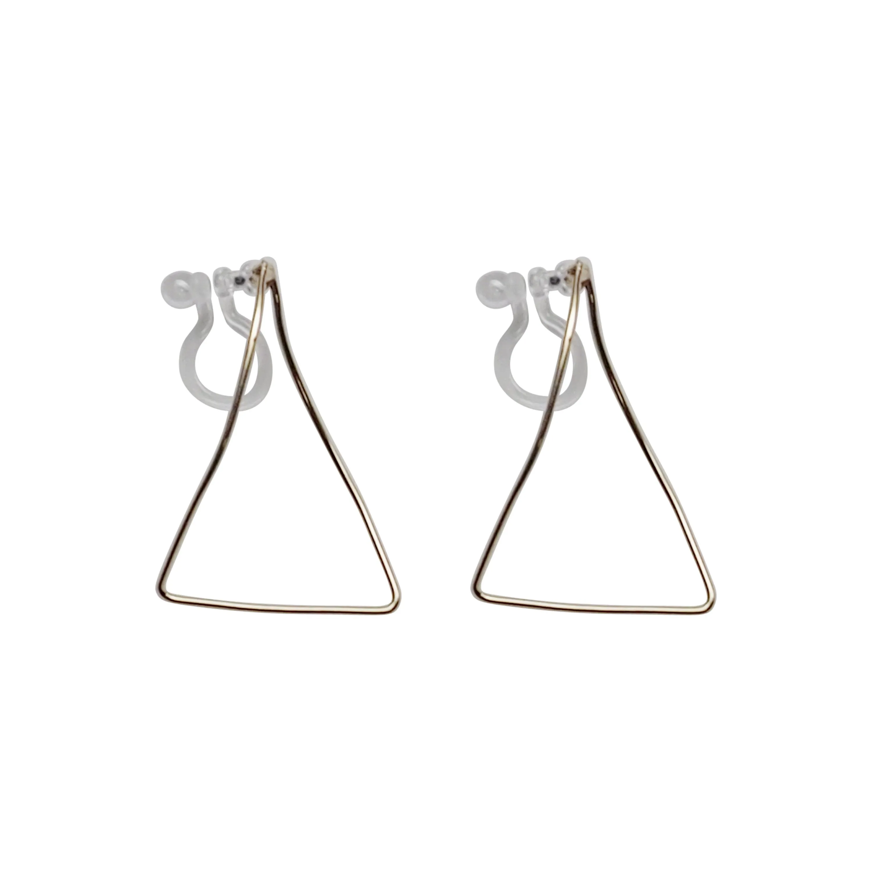 Gold Distorted Triangle Hoops Invisible Clip On Stud Earrings