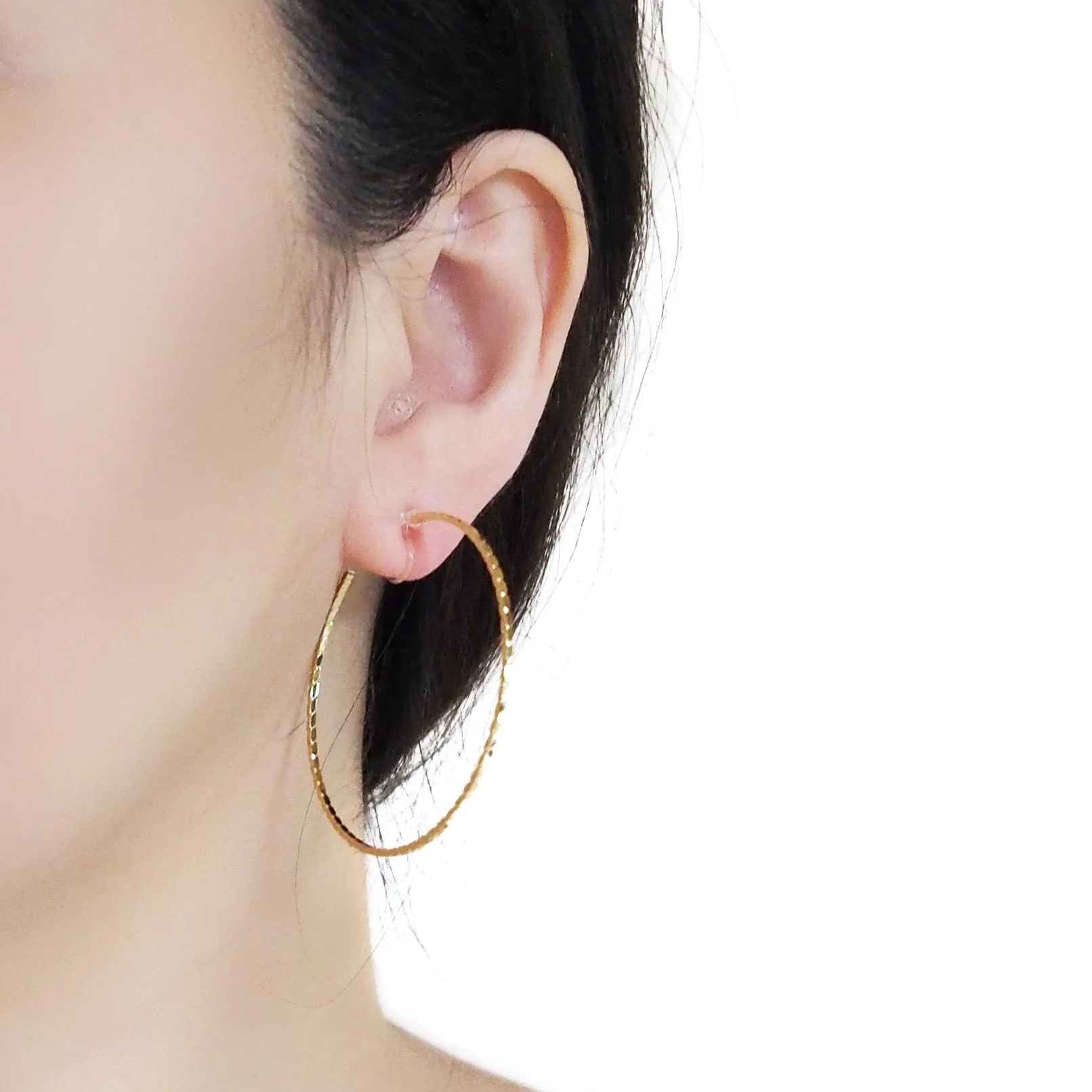 Gold Large Thin Invisible Clip On Hoop Earrings