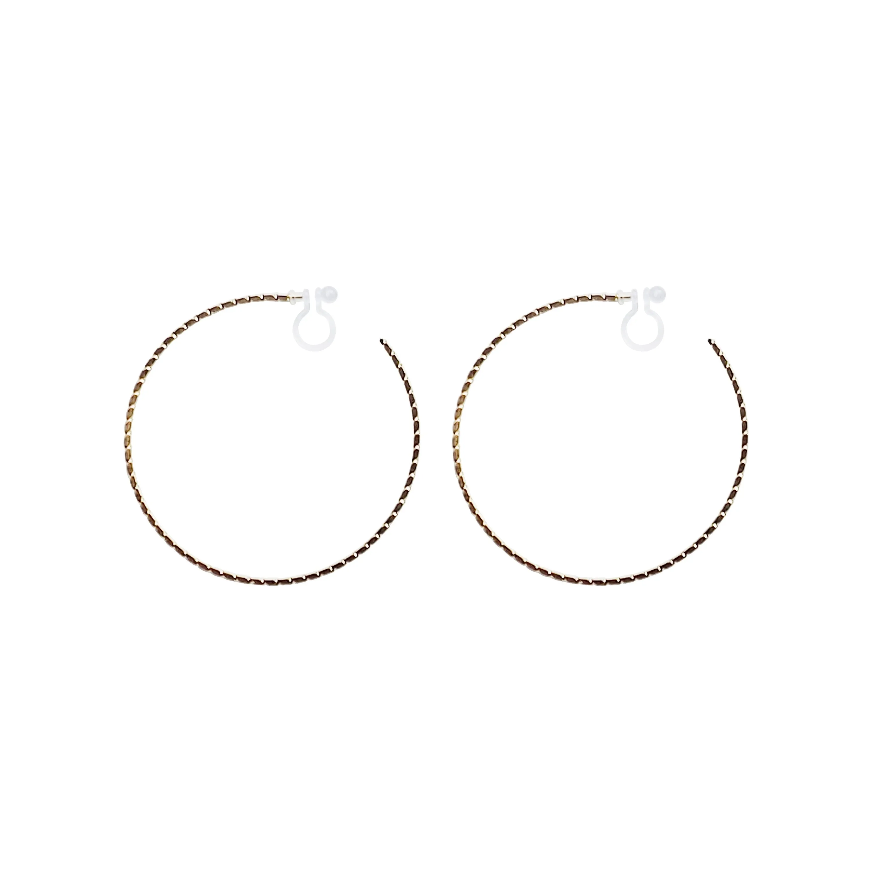 Gold Large Thin Invisible Clip On Hoop Earrings