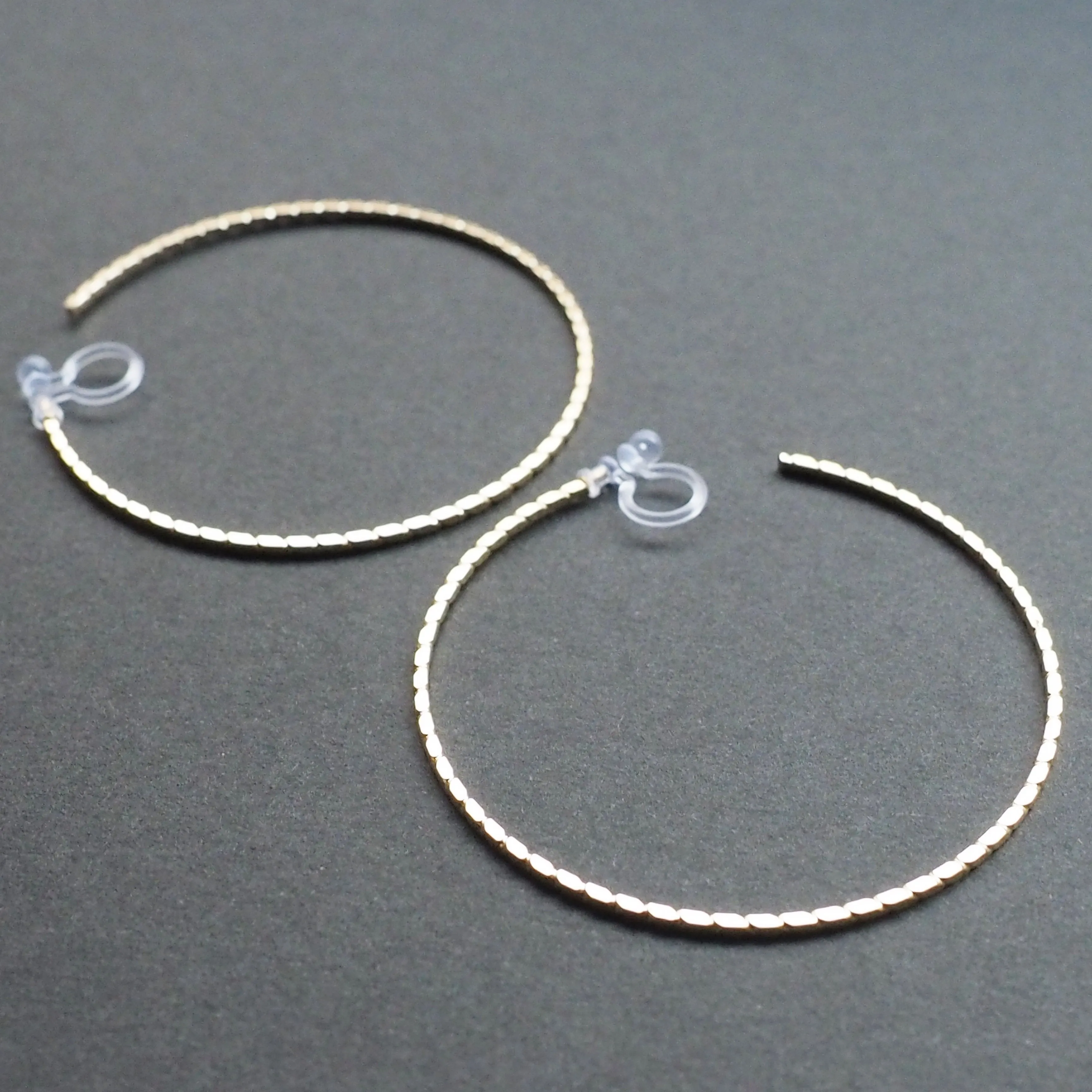 Gold Large Thin Invisible Clip On Hoop Earrings