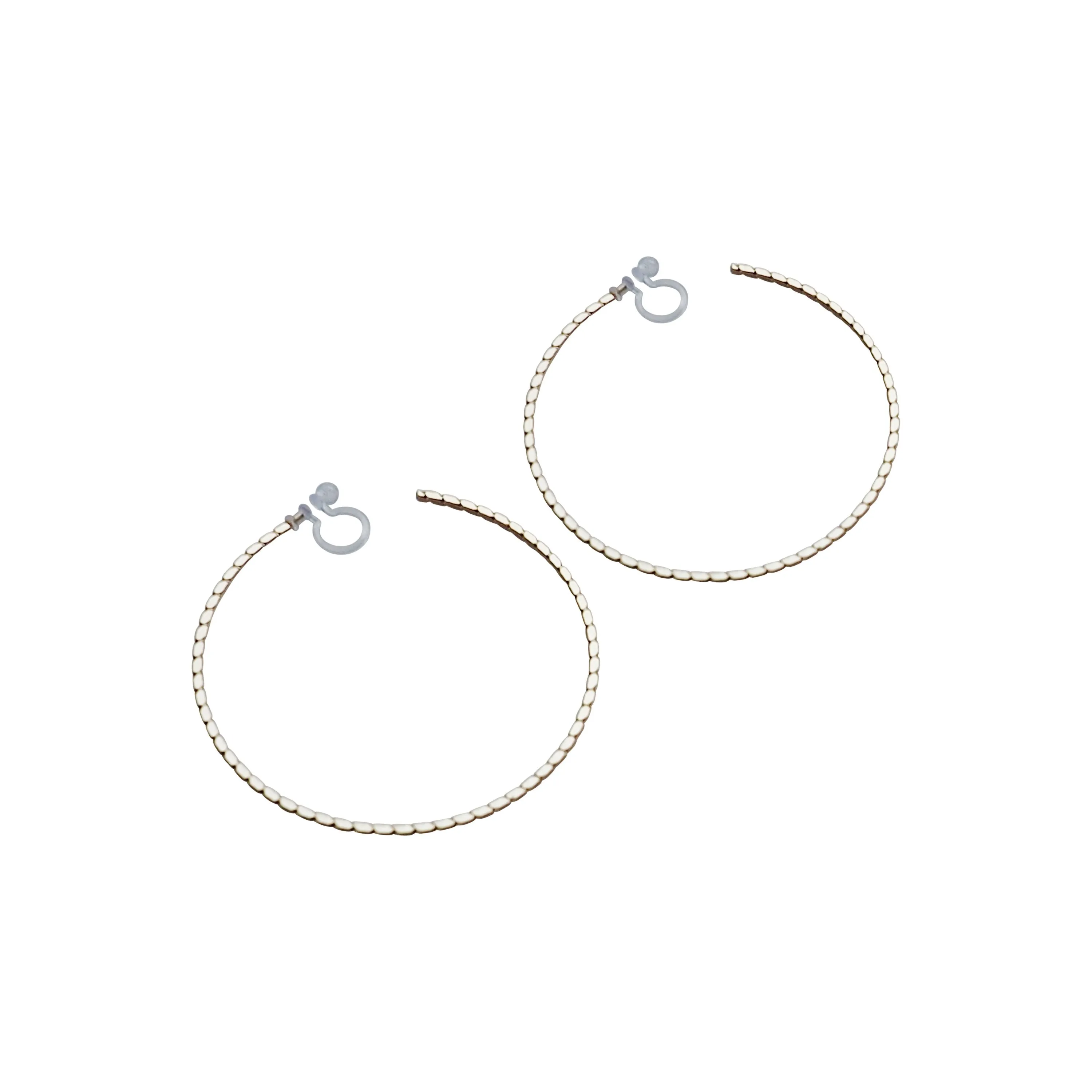 Gold Large Thin Invisible Clip On Hoop Earrings