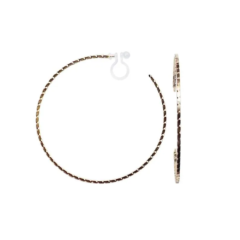 Gold Large Thin Invisible Clip On Hoop Earrings