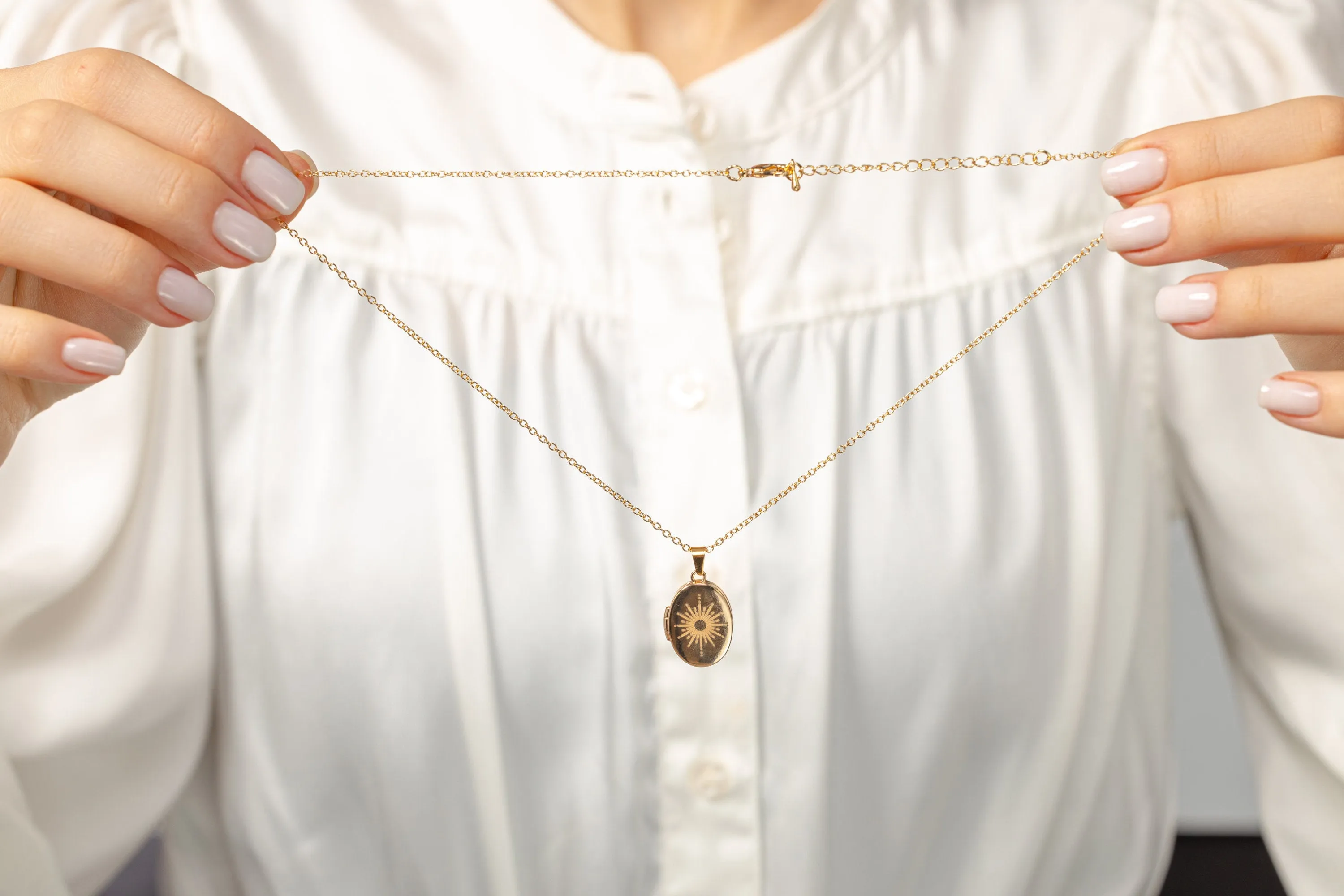 Gold Locket Necklace with Sun