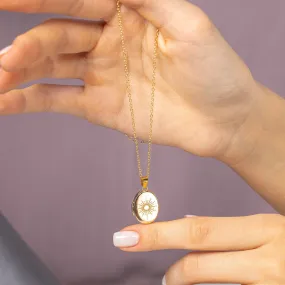 Gold Locket Necklace with Sun