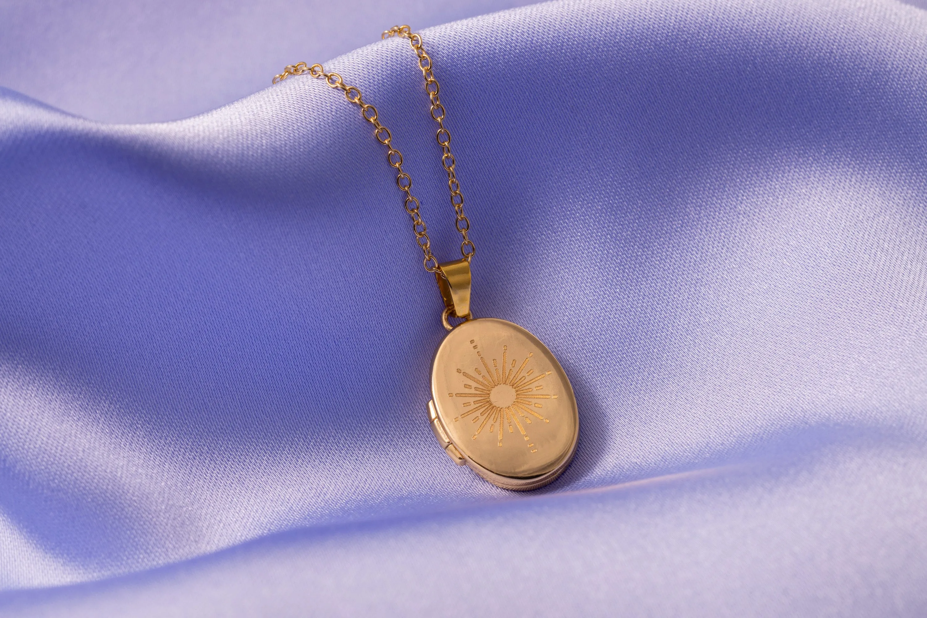 Gold Locket Necklace with Sun
