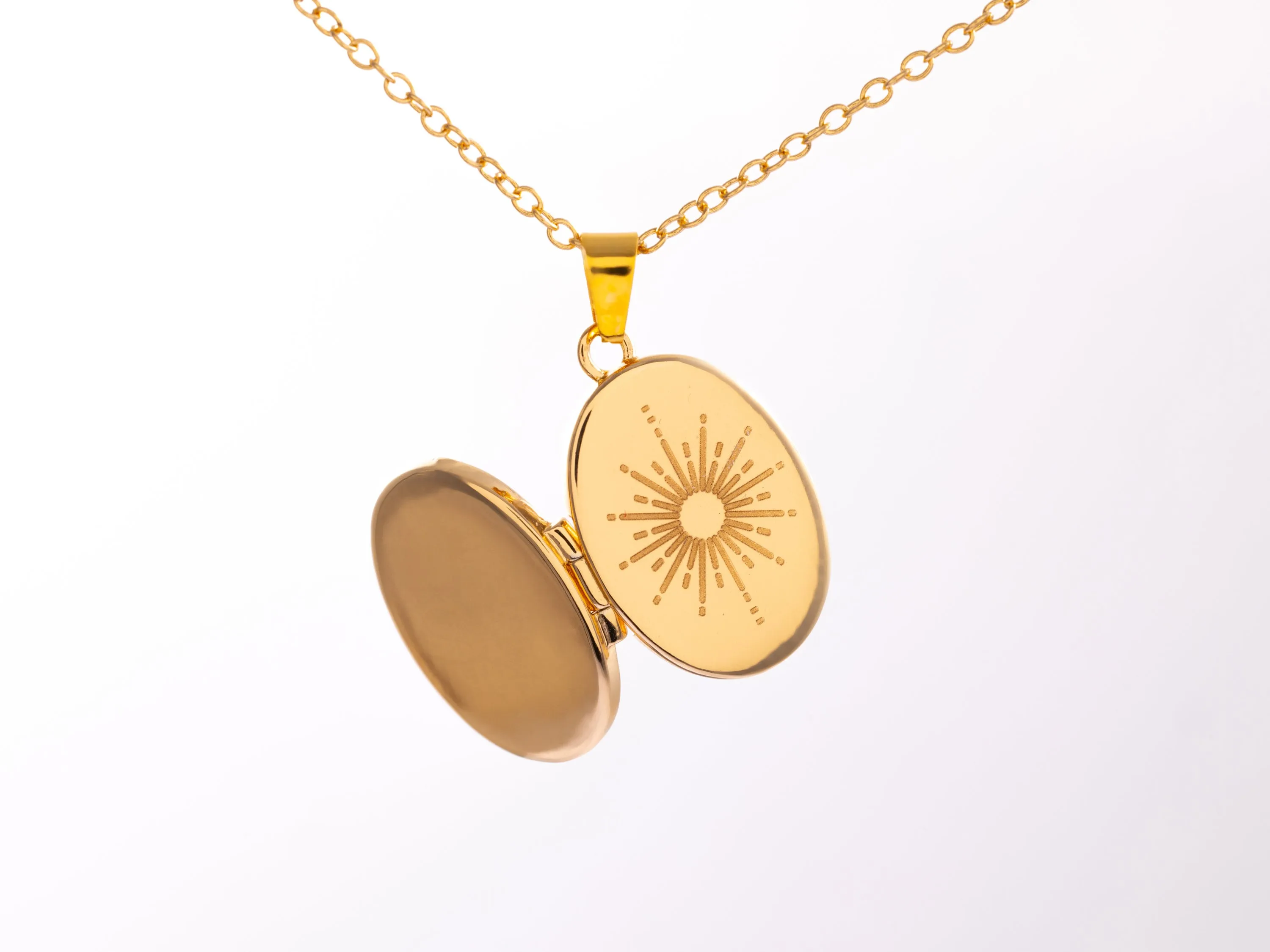 Gold Locket Necklace with Sun