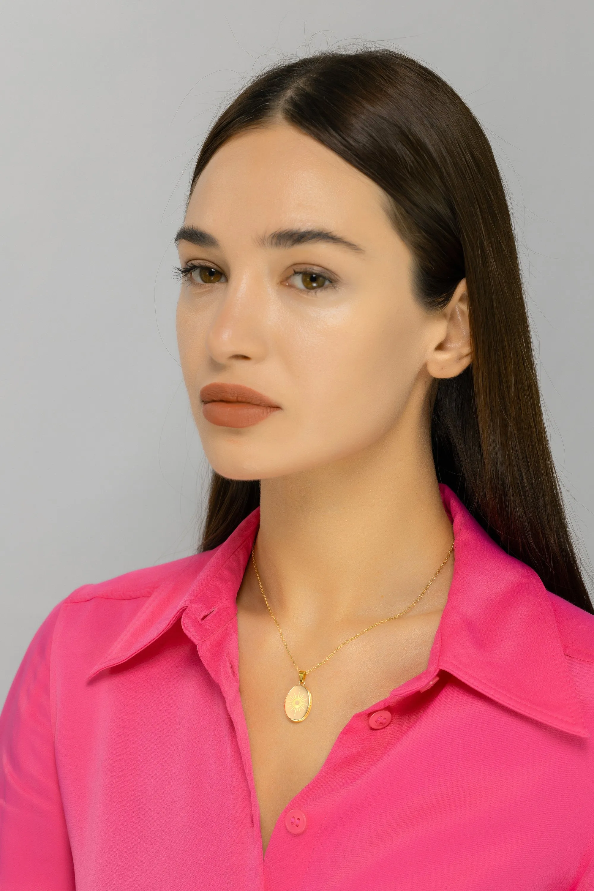 Gold Locket Necklace with Sun
