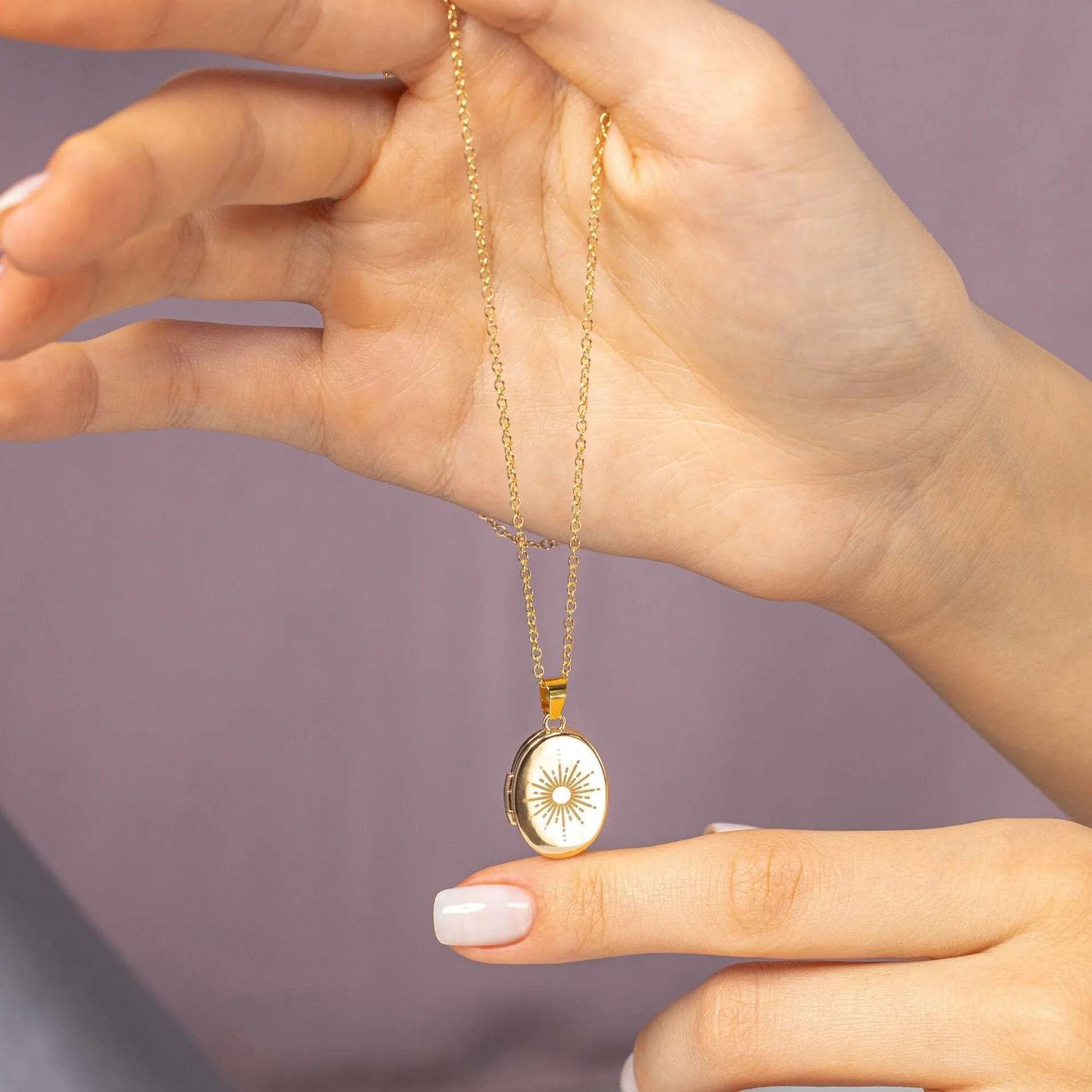 Gold Locket Necklace with Sun