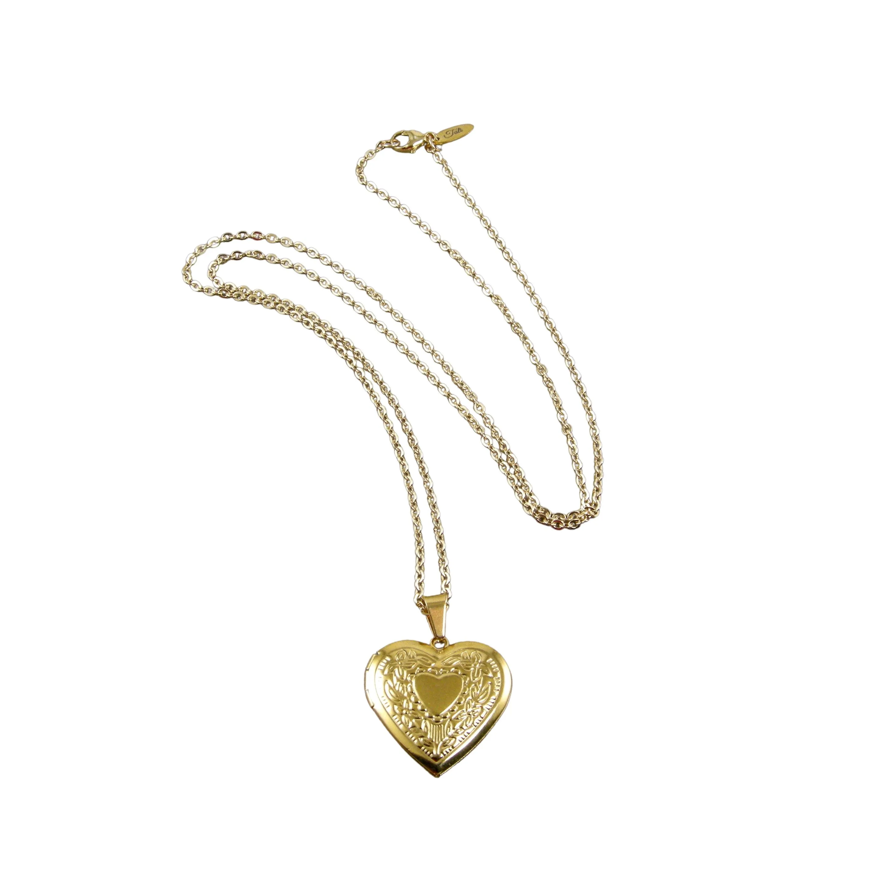 Gold Photo Locket Necklace, Large Gold Heart Photo Locket Necklace
