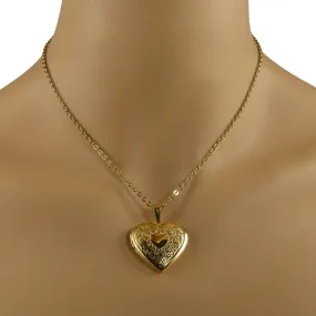 Gold Photo Locket Necklace, Large Gold Heart Photo Locket Necklace
