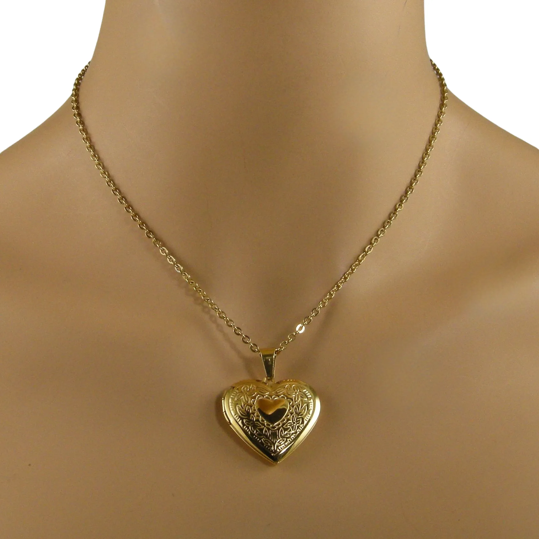 Gold Photo Locket Necklace, Large Gold Heart Photo Locket Necklace