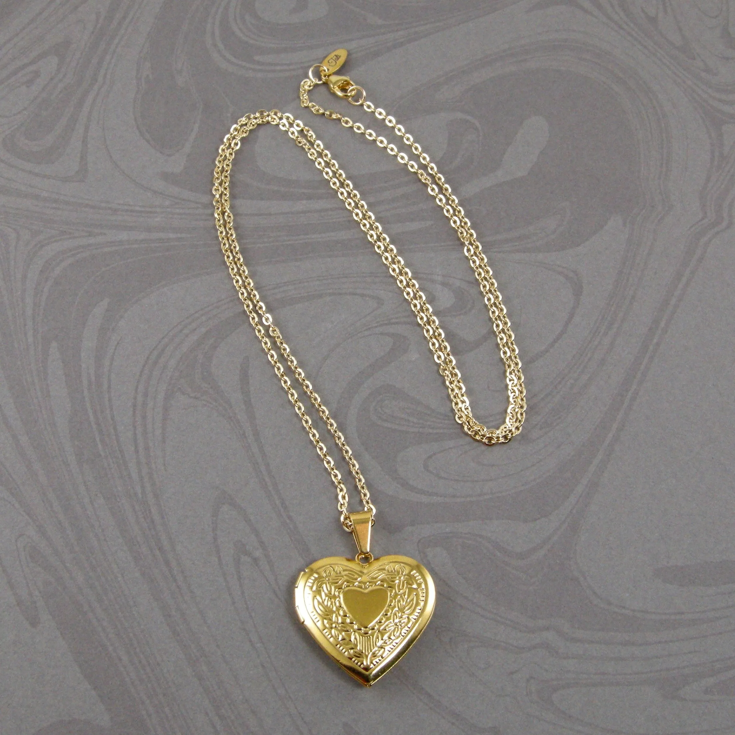 Gold Photo Locket Necklace, Large Gold Heart Photo Locket Necklace