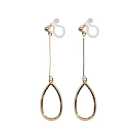 Gold teardrop hoop dangle invisible clip on earrings