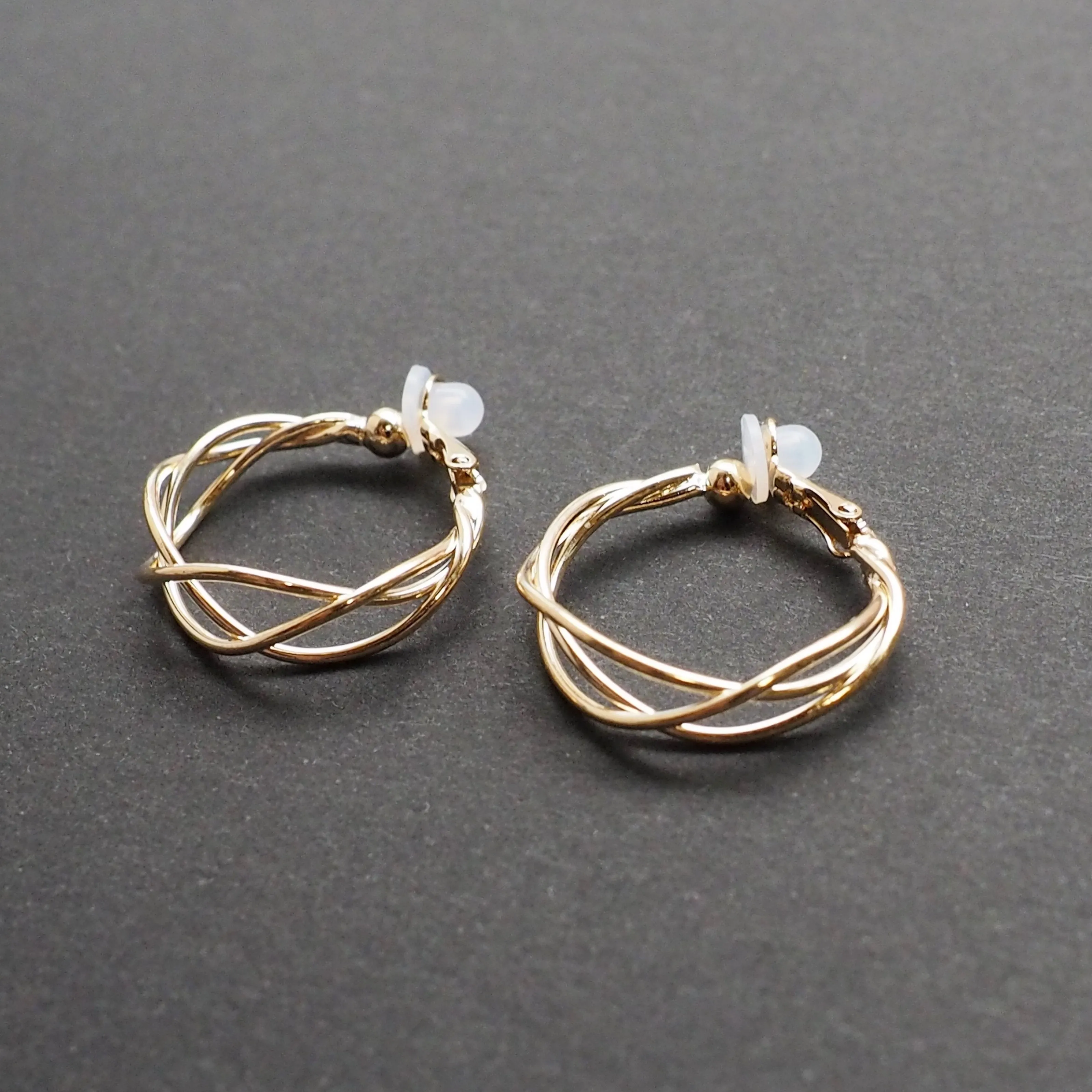 Gold Woven Clip On Hoop Earrings