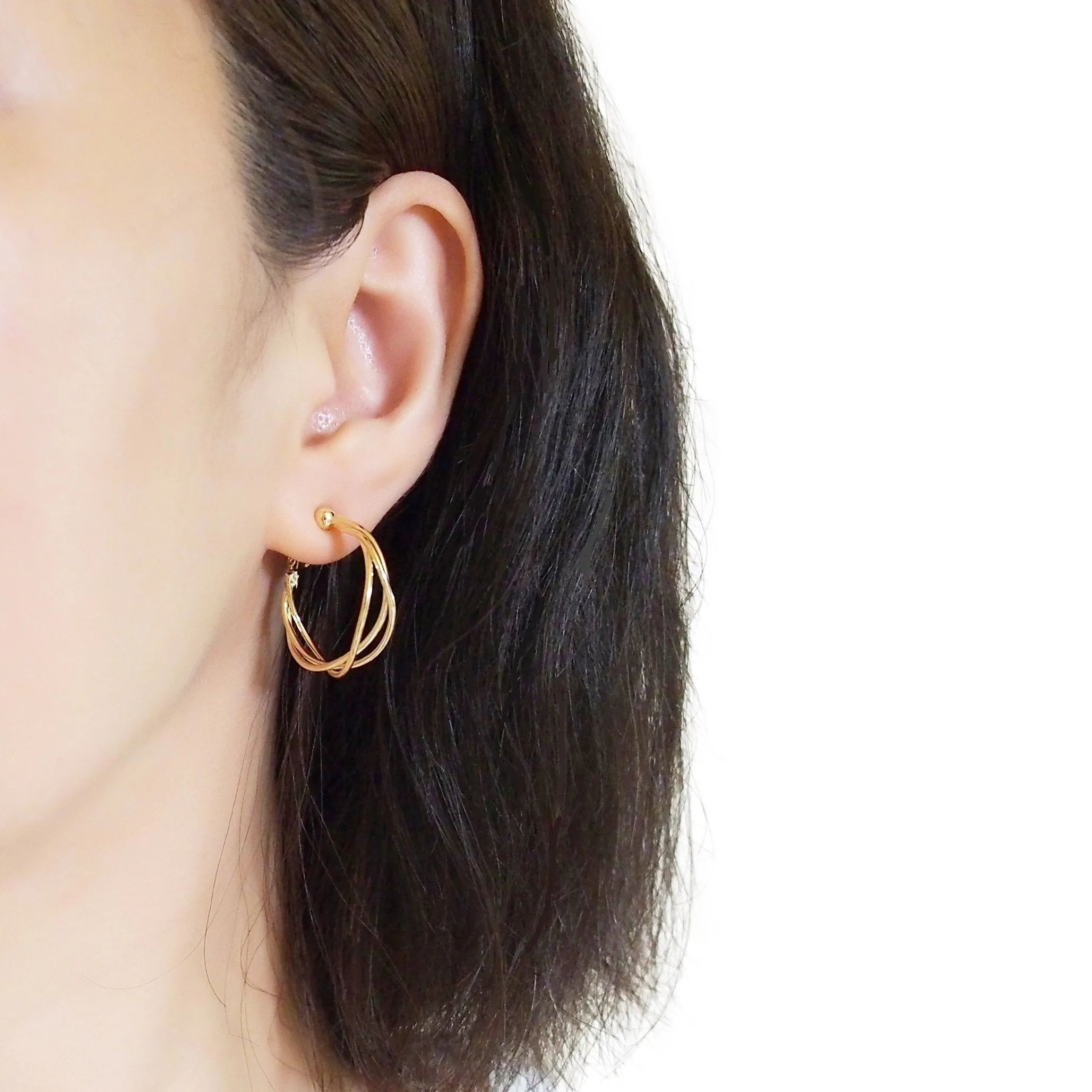Gold Woven Clip On Hoop Earrings