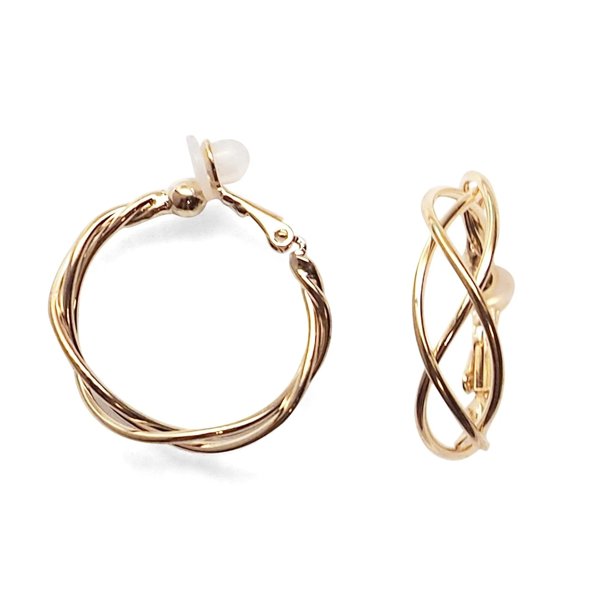Gold Woven Clip On Hoop Earrings
