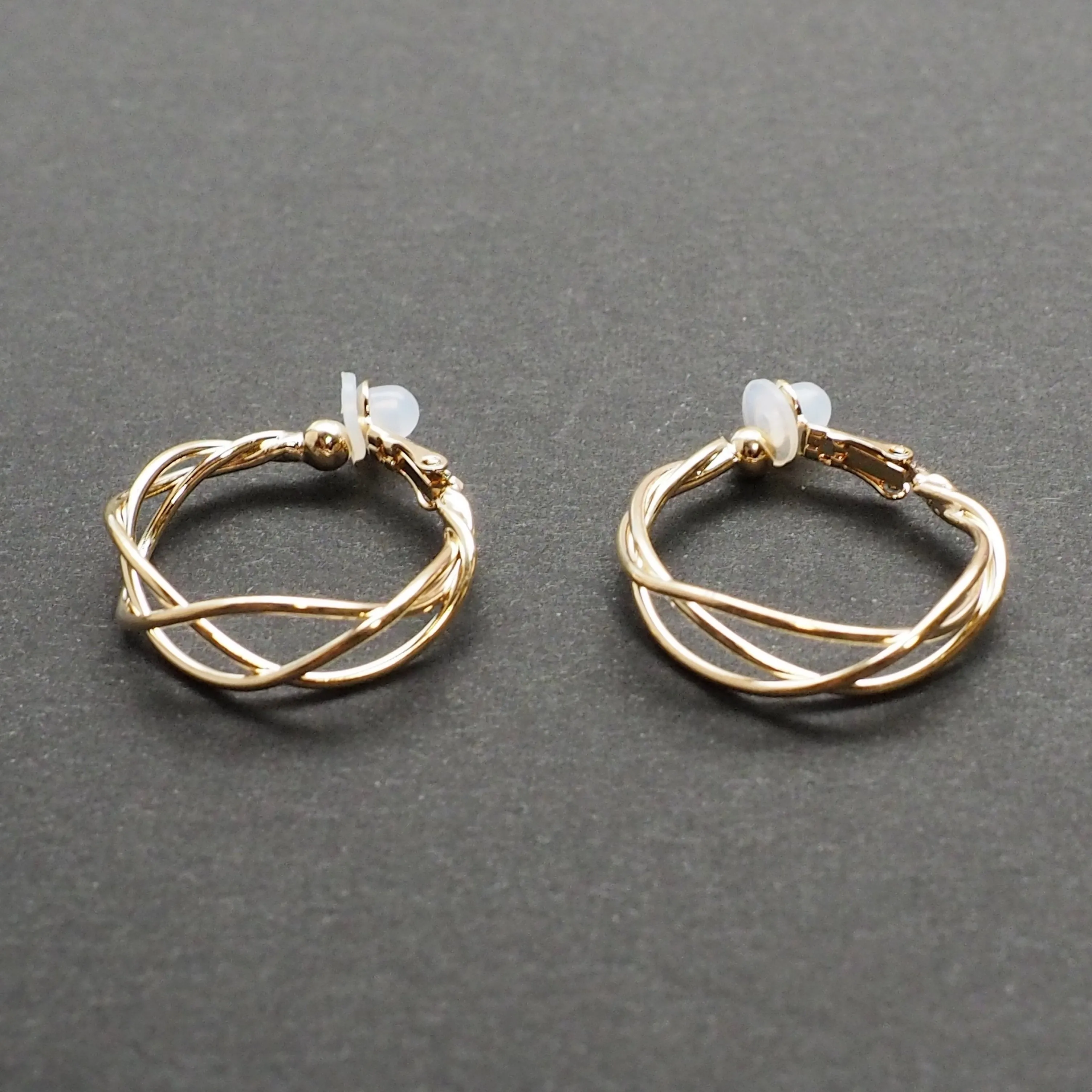 Gold Woven Clip On Hoop Earrings