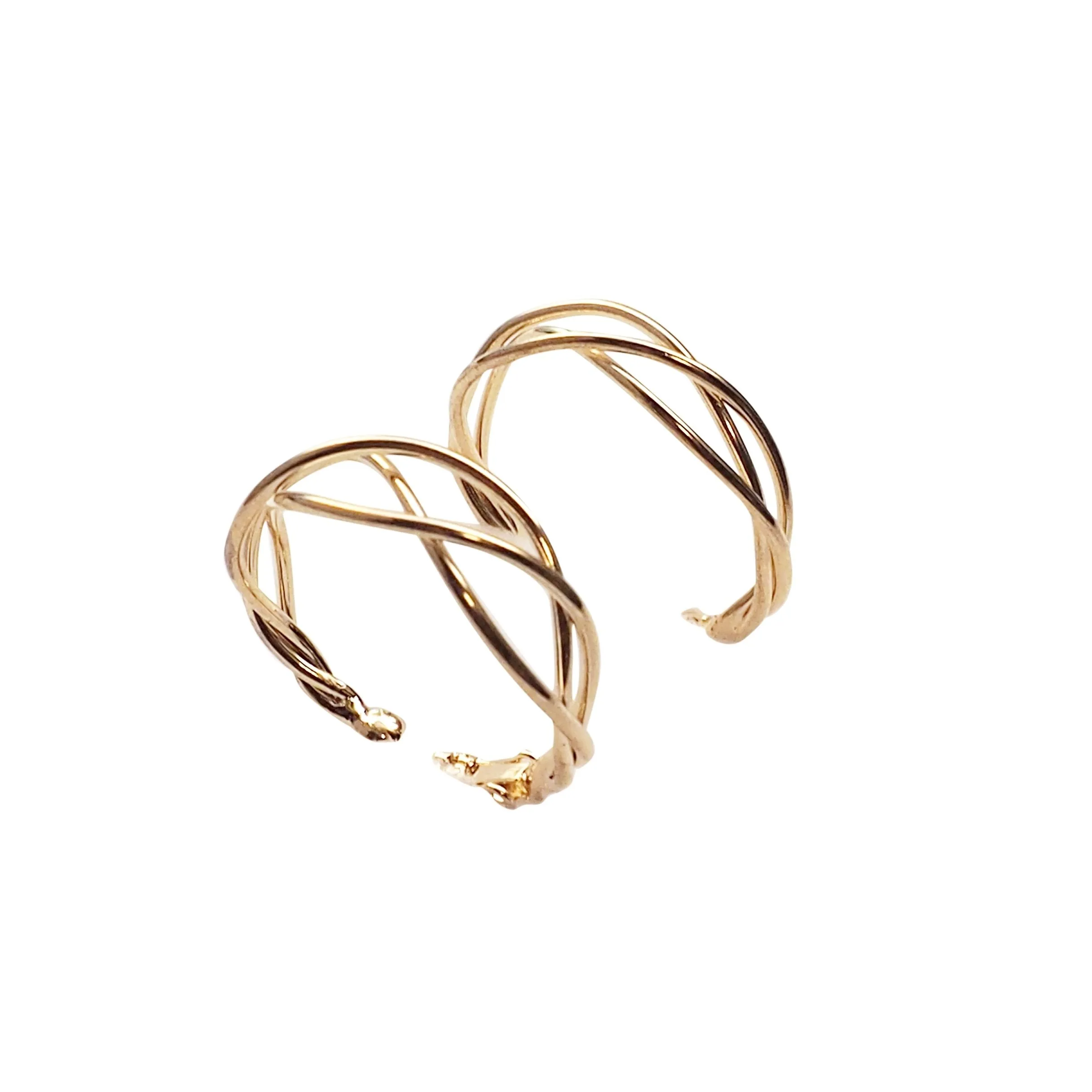 Gold Woven Clip On Hoop Earrings