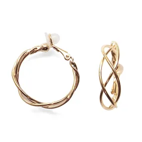 Gold Woven Clip On Hoop Earrings
